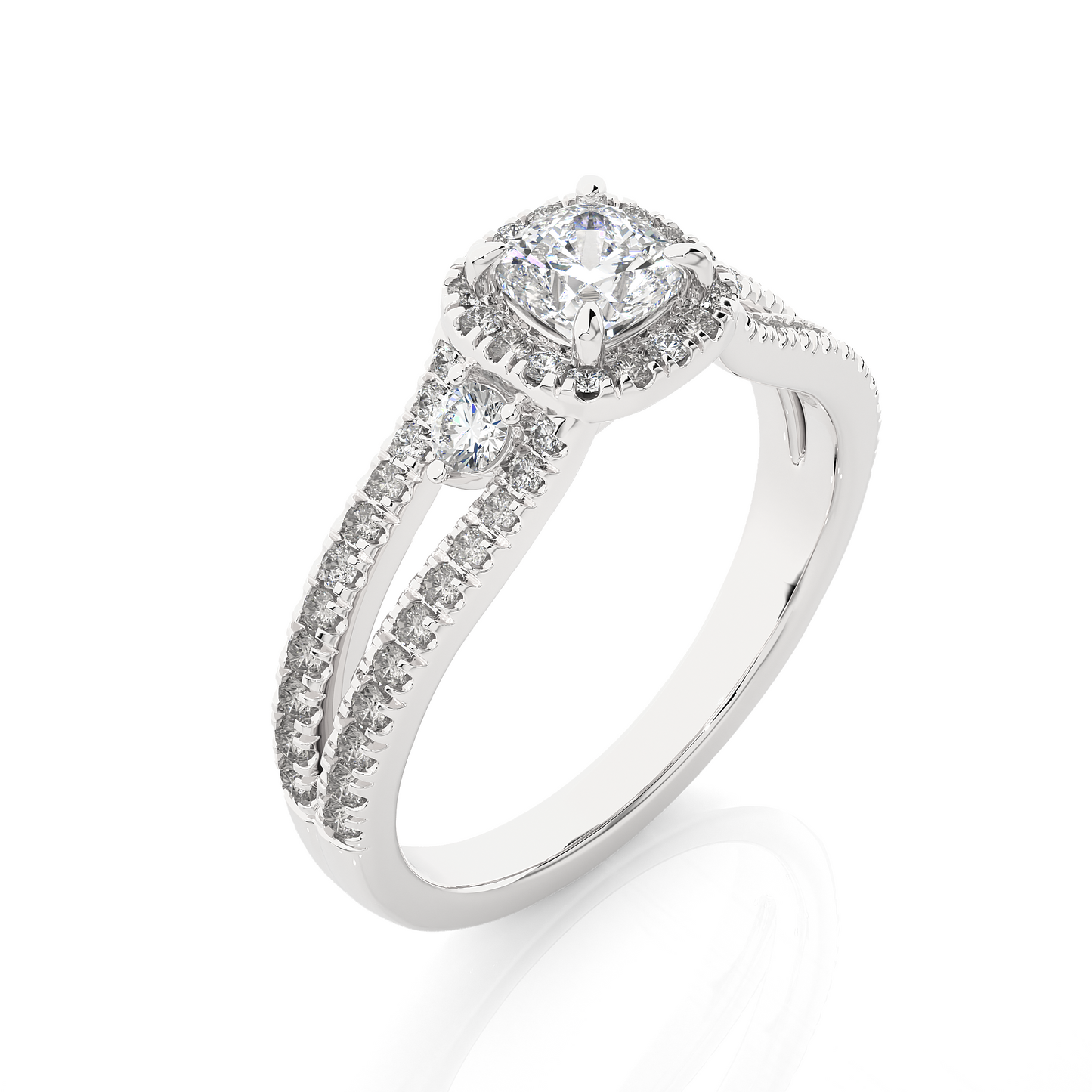 1.01 Ct Cushion Cut E-VS1 Lab Grown Diamond Split Shank Gold Engagement Ring/Wedding Ring/E Color/VS Clarity/1 Ct Diamond Ring/CVD Diamond Ring/Cushion Cut Diamond/Round Diamond Side Stone/Prong Set/Pave Set/Halo Set/10k Gold/14k Gold/18k Gold/Yellow Gold/White Gold/Rose Gold/Anniversary Gift