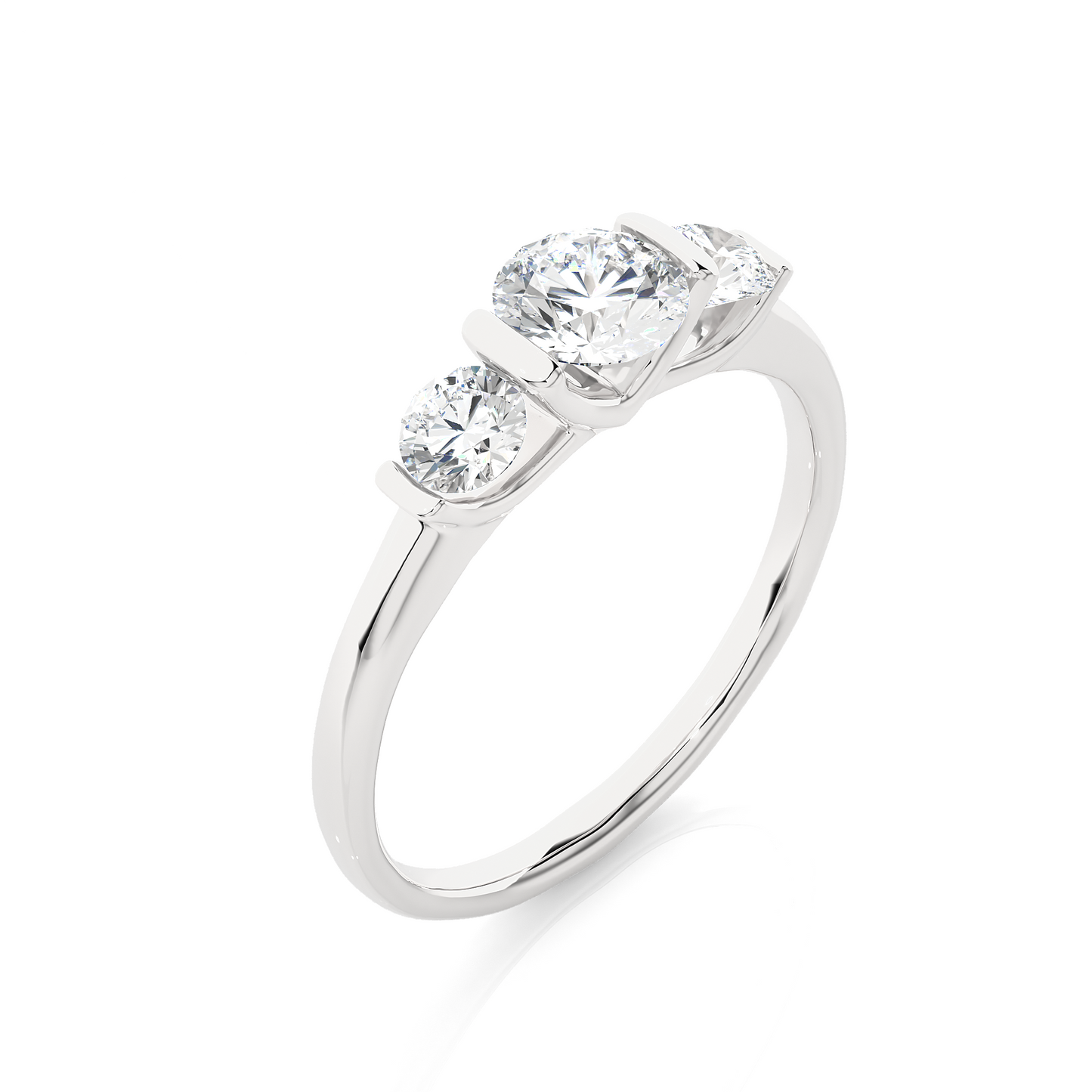1.0 Ct Round Cut E-VS1 Lab Grown Diamond Three Stone Engagement Ring/Wedding Ring/E Color/VS Clarity/1 Ct Diamond Ring/CVD Diamond Ring/Round Cut Diamond/Round Diamond Side Stone/Prong Set/Three Stone Set/Bar Set/10k Gold/14k Gold/18k Gold/Yellow Gold/White Gold/Rose Gold/Anniversary Gift