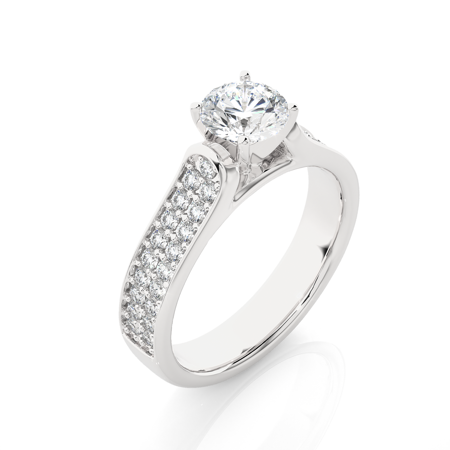 1.08 CT Round Cut E/VS1 Lab Diamond Engagement Ring in Multi-pave Setting/Wedding Ring/F Color/VS Clarity/1 Ct Diamond Ring/CVD Diamond Ring/Round Cut Diamond/Round Diamond Side Stone/Four Prong Set/Pave Set/10k Gold/14k Gold/18k Gold/Yellow Gold/White Gold/Rose Gold/Anniversary Gift
