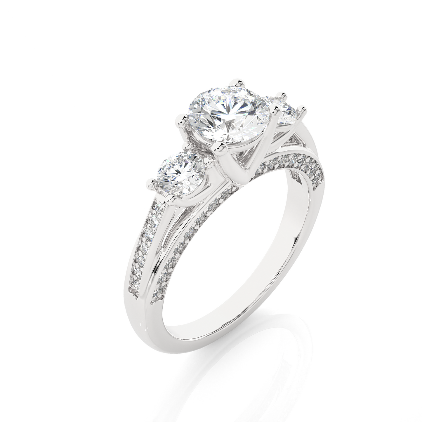 1.01 Ct Round Cut E-VS1 Lab Grown Diamond Gold Engagement Ring/Wedding Ring/E Color/VS Clarity/1 Ct Diamond Ring/CVD Diamond Ring/Round Cut Diamond/Round Diamond Side Stone/Prong Set/Three Stone Set/Pave Set/10k Gold/14k Gold/18k Gold/Yellow Gold/White Gold/Rose Gold/Anniversary Gift