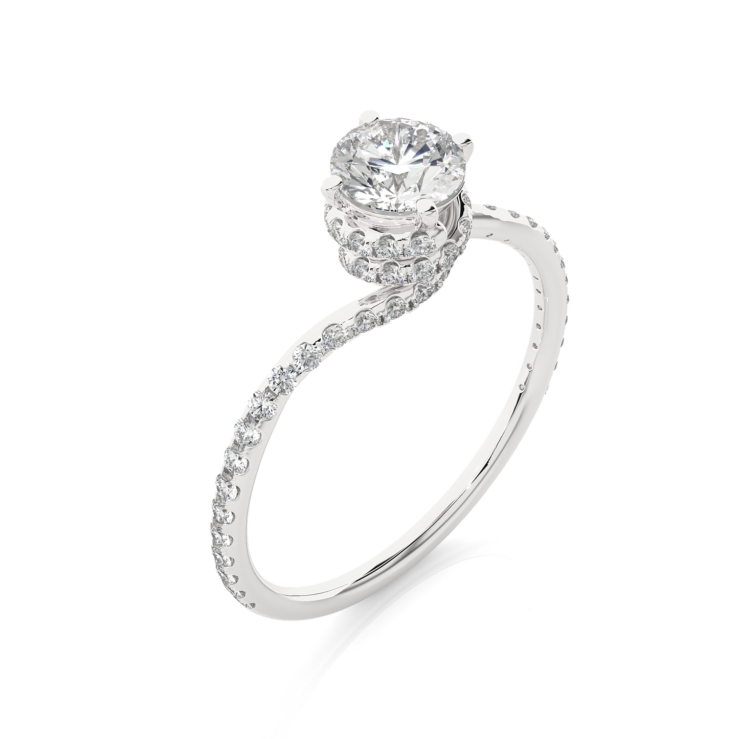 1.00 CT Round Cut Lab Diamond Engagement Ring in Bypass Shank With Double Hidden Halo/Wedding Ring/F Color/VS Clarity/1 Ct Diamond Ring/CVD Diamond Ring/Round Cut Diamond/Round Diamond Side Stone/Four Prong Set/Pave Set/10k Gold/14k Gold/18k Gold/Yellow Gold/White Gold/Rose Gold/Anniversary Gift