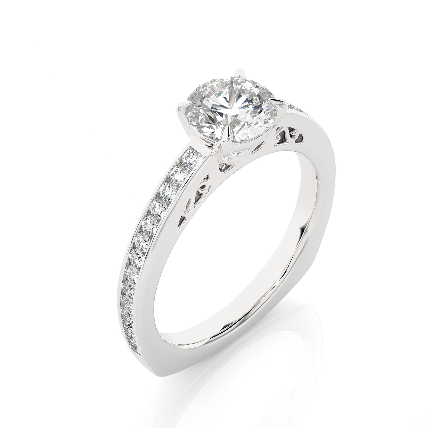 1.46 Ct Round Cut E-VS Lab Grown Diamond Engagement Ring/Wedding Ring/E Color/VS Clarity/1 Ct Diamond Ring/CVD Diamond Ring/Round Cut Diamond/Round Diamond Side Stone/Prong Set/Pave Set/10k Gold/14k Gold/18k Gold/Yellow Gold/White Gold/Rose Gold/Anniversary Gift