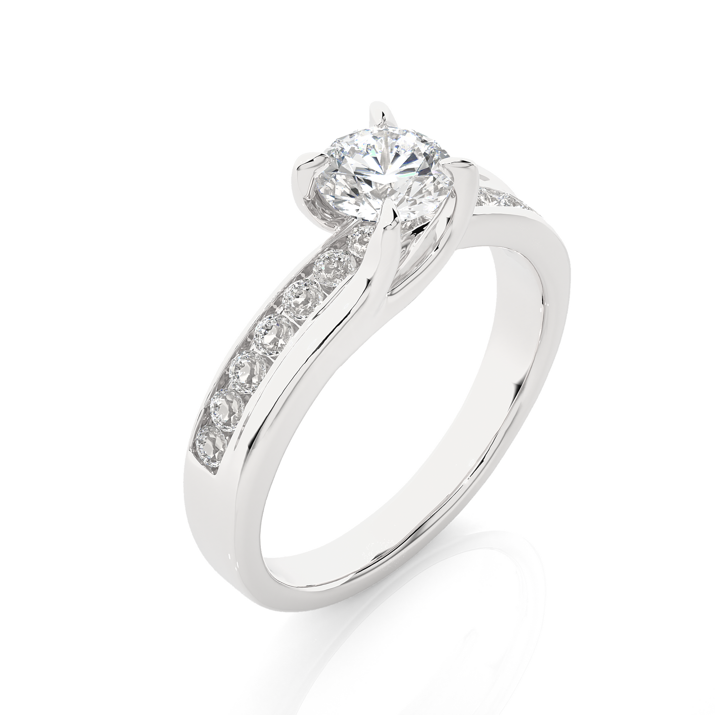 1.02 CT E-VS1 Round Cut Lab Grown Diamond Engagement Ring in Chanel Shank/Wedding Ring/E Color/VS Clarity/1 Ct Diamond Ring/CVD Diamond Ring/Round Cut Diamond/Round Diamond Side Stone/Prong Set/Pave Set/10k Gold/14k Gold/18k Gold/Yellow Gold/White Gold/Rose Gold/Anniversary Gift
