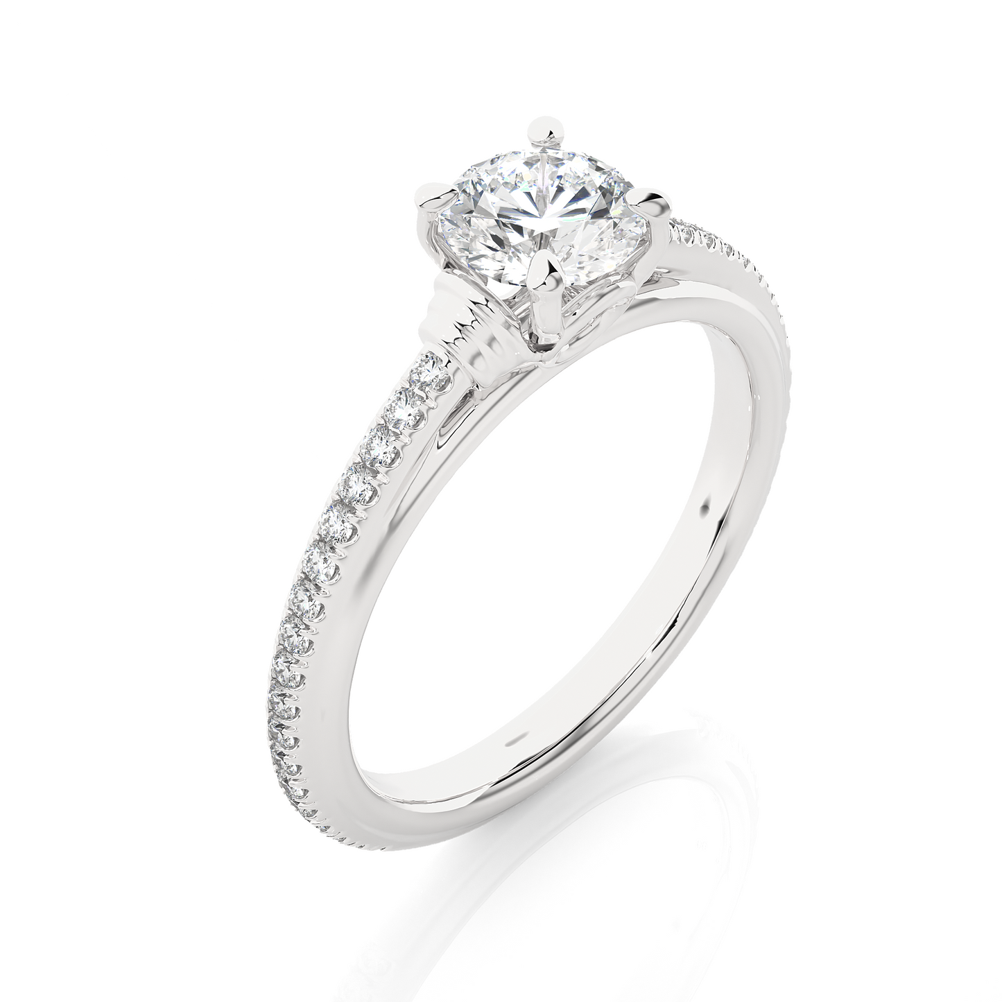 1.03 Ct Round Cut E-VS1 Lab Grown Diamond Engagement Ring/Wedding Ring/E Color/VS Clarity/1 Ct Diamond Ring/CVD Diamond Ring/Round Cut Diamond/Round Diamond Side Stone/Prong Set/Pave Set/10k Gold/14k Gold/18k Gold/Yellow Gold/White Gold/Rose Gold/Anniversary Gift