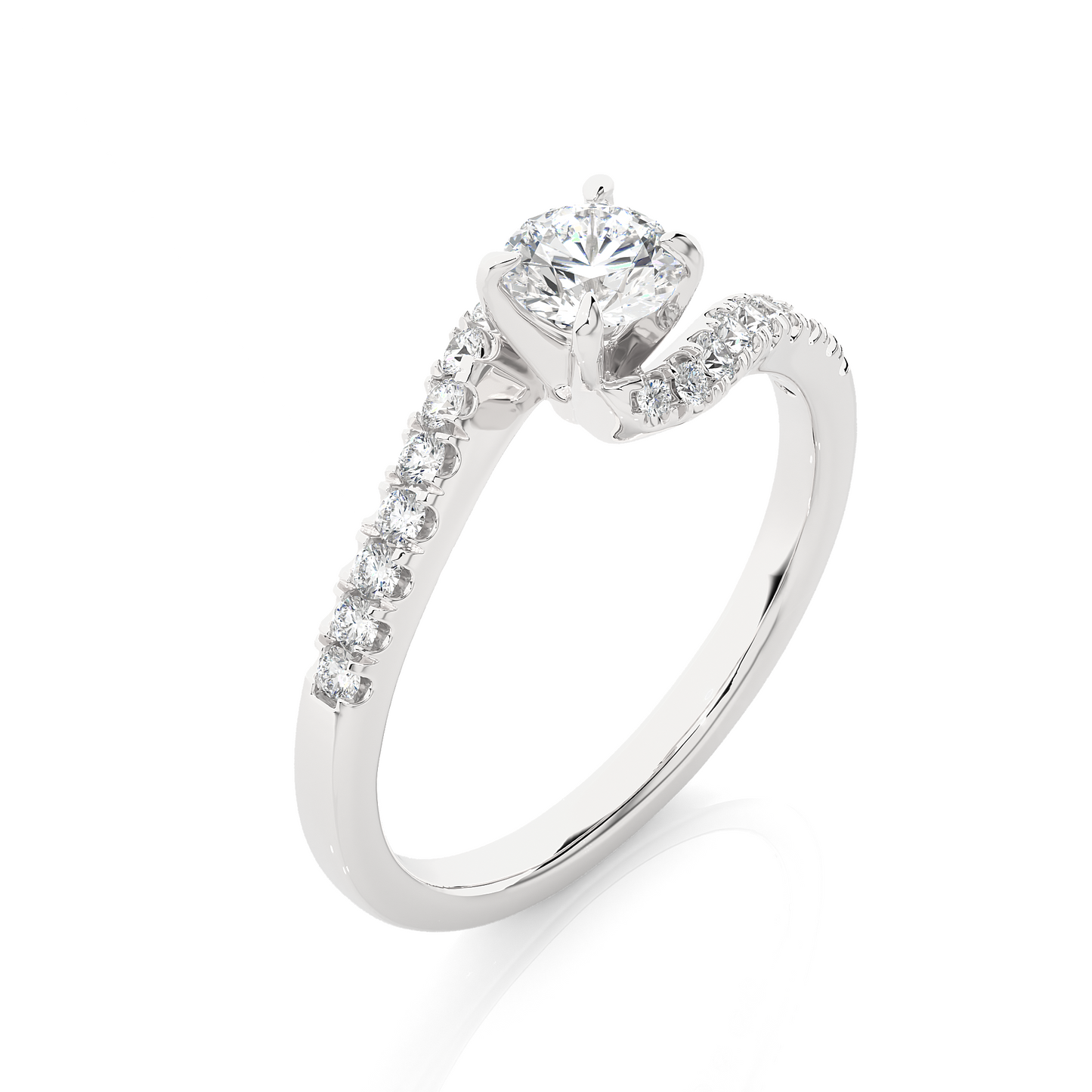 1.01 CT Round Cut Lab Grown Diamond Engagement Ring in Bypass Shank With Pave Setting/Wedding Ring/F Color/VS Clarity/1 Ct Diamond Ring/CVD Diamond Ring/Round Cut Diamond/Round Diamond Side Stone/Four Prong Set/Pave Set/10k Gold/14k Gold/18k Gold/Yellow Gold/White Gold/Rose Gold/Anniversary Gift