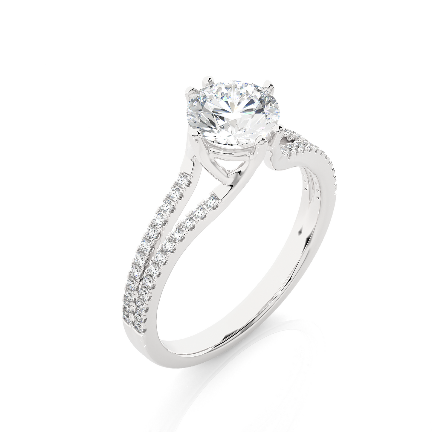 1.08 Ct Round Cut Lab Grown Diamond Split Shank Engagement Ring/Wedding Ring/E Color/VS Clarity/1 Ct Diamond Ring/CVD Diamond Ring/Round Cut Diamond/Round Diamond Side Stone/Four Prong Set/Pave Set/10k Gold/14k Gold/18k Gold/Yellow Gold/White Gold/Rose Gold/Anniversary Gift