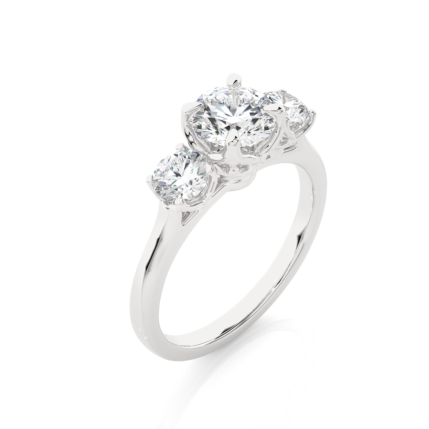 1.48 Ct Round Cut E-VS1 Lab Grown Diamond Three Stone Engagement Ring/Wedding Ring/E Color/VS Clarity/1 Ct Diamond Ring/CVD Diamond Ring/Round Cut Diamond/Round Diamond Side Stone/Prong Set/Three Stone Set/10k Gold/14k Gold/18k Gold/Yellow Gold/White Gold/Rose Gold/Anniversary Gift