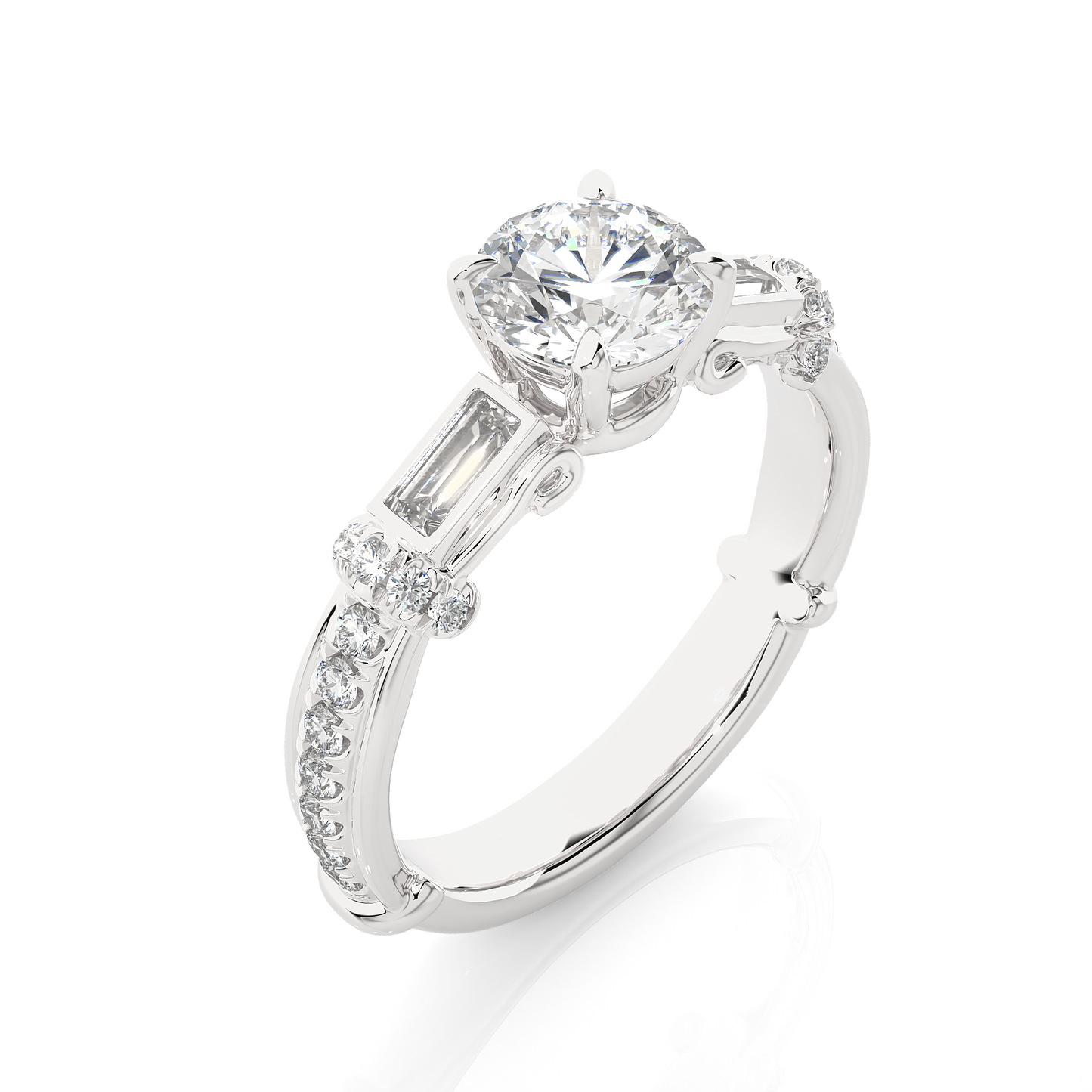1.36 Ct Round E-VS Cut Lab Grown Diamond Gold Engagement Ring/Wedding Ring/E Color/VS Clarity/1 Ct Diamond Ring/CVD Diamond Ring/Round Cut Diamond/Round Diamond Side Stone/Prong Set/Pave Set/10k Gold/14k Gold/18k Gold/Yellow Gold/White Gold/Rose Gold/Anniversary Gift