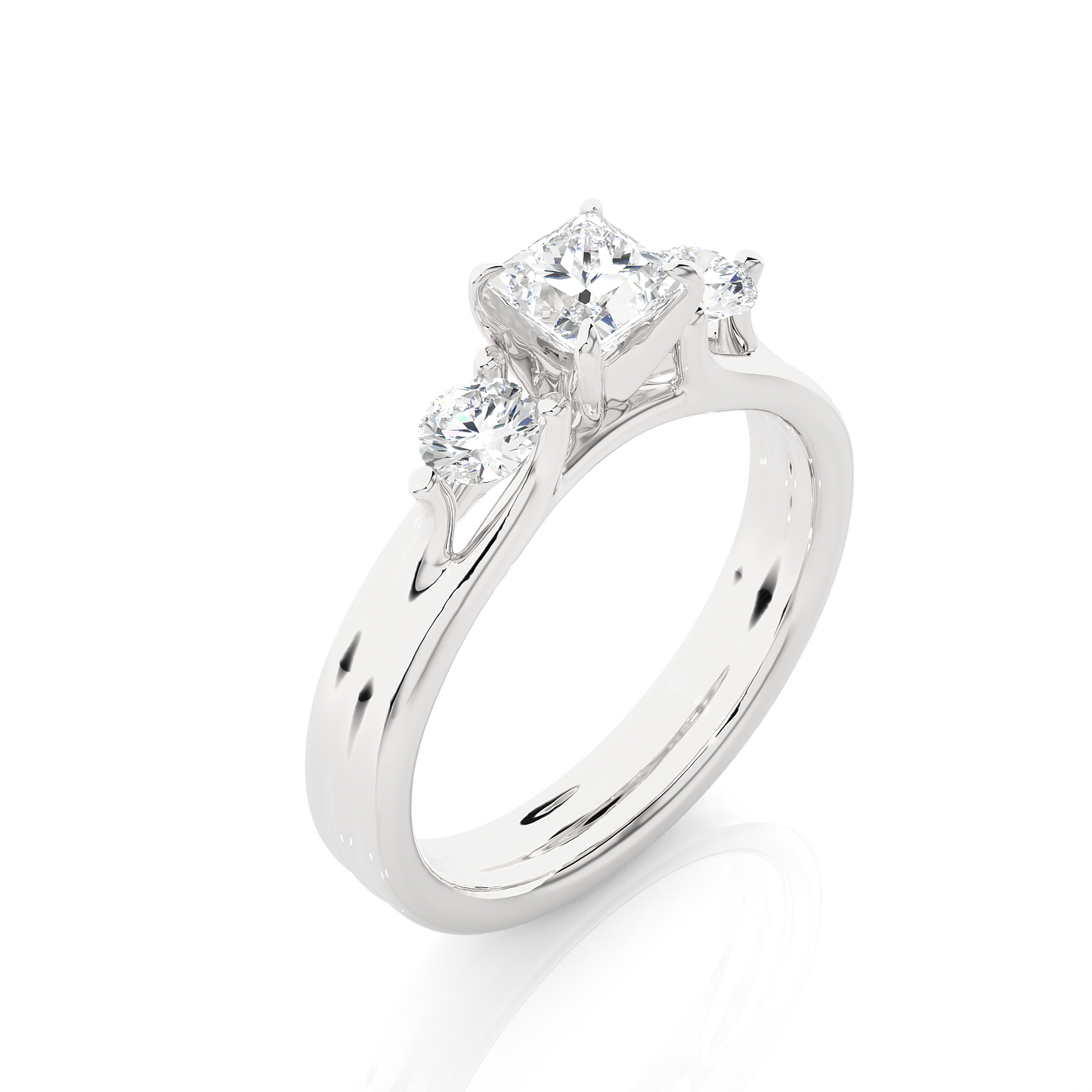 1.11 Ct Princess Cut F-VS1 Lab Grown Diamond Three Stone Engagement Ring/Wedding Ring/F Color/VS Clarity/1 Ct Diamond Ring/CVD Diamond Ring/Princess Cut Diamond/Round Diamond Side Stone/Prong Set/Three Stone Set/10k Gold/14k Gold/18k Gold/Yellow Gold/White Gold/Rose Gold/Anniversary Gift