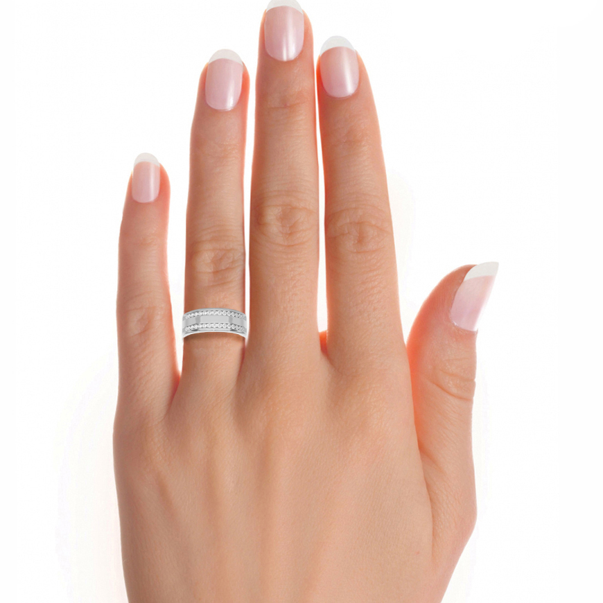 2 Row Round Cut Ring/Wedding Ring/EF Color/VS Clarity/1 CTW Diamond Band/CVD Diamond Band/Round Cut Diamond/Prong Set/Pave Set/10k Gold/14k Gold/18k Gold/Yellow Gold/White Gold/Rose Gold/Anniversary Gift