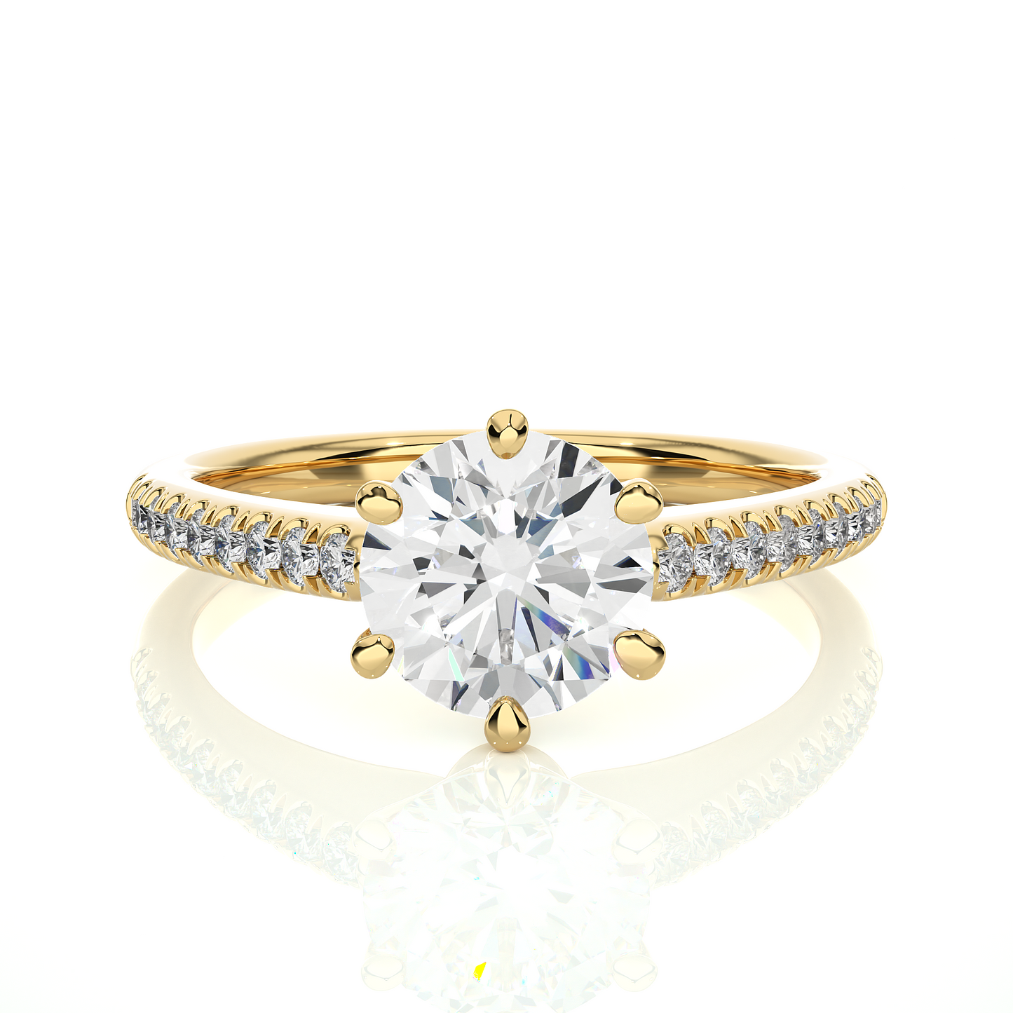1.78 Ct Round Cut Lab Grown Diamond Six Prong Engagement Ring/Wedding Ring/F Color/VS Clarity/1 Ct Diamond Ring/CVD Diamond Ring/Round Cut Diamond/Round Diamond Side Stone/Prong Set/Pave Set/10k Gold/14k Gold/18k Gold/Yellow Gold/White Gold/Rose Gold/Anniversary Gift