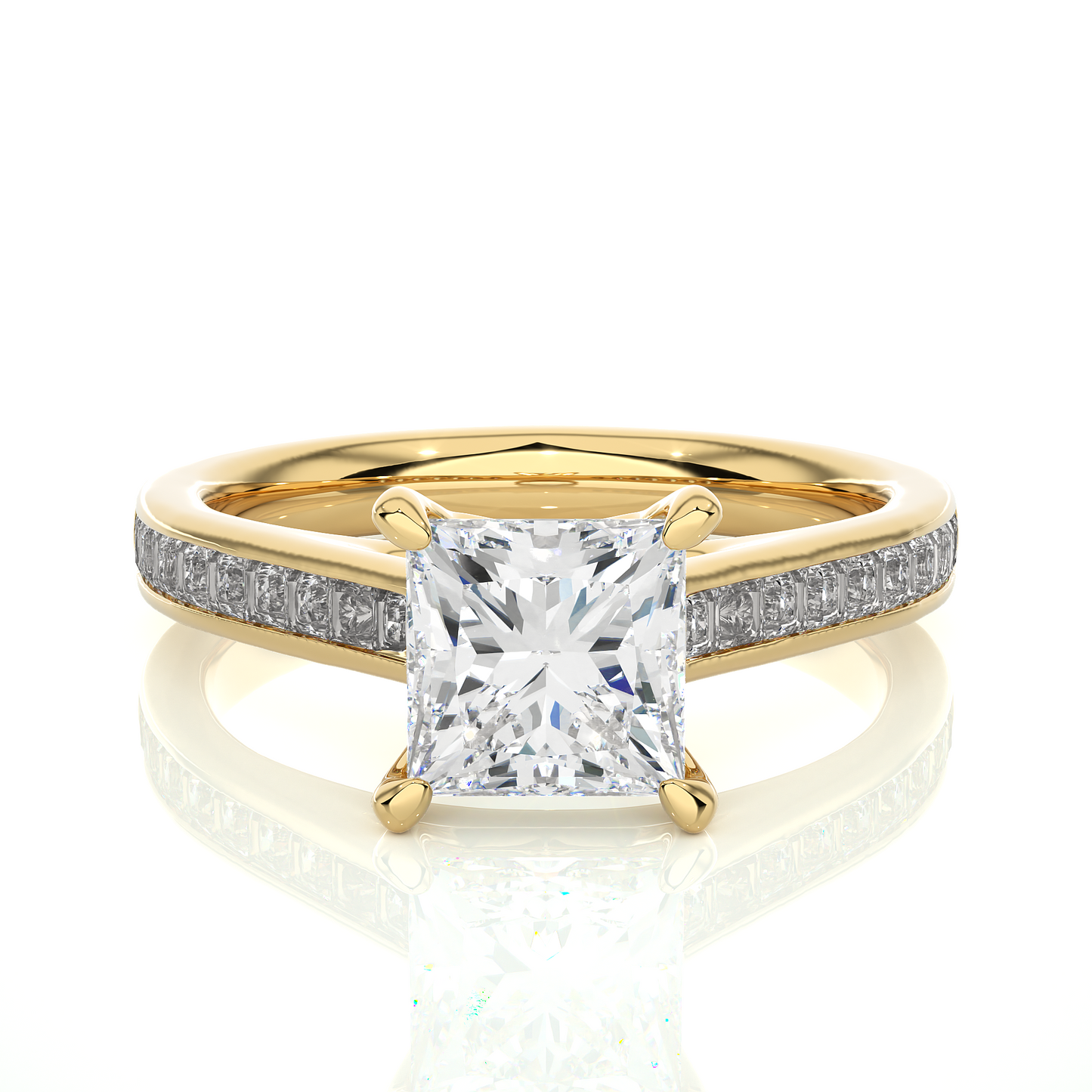 1.95 Ct Princess Cut F-VS1 Lab Grown Diamond Gold Engagement Ring/Wedding Ring/F Color/VS Clarity/1 Ct Diamond Ring/CVD Diamond Ring/Round Cut Diamond/Round Diamond Side Stone/Prong Set/Pave Set/10k Gold/14k Gold/18k Gold/Yellow Gold/White Gold/Rose Gold/Anniversary Gift