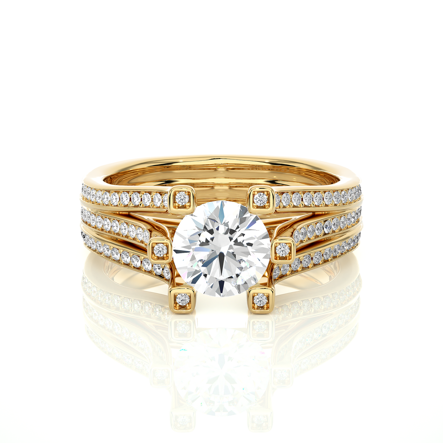 1.05 Ct Round Cut Lab Grown Diamond Engagement Ring/Wedding Ring/E Color/VS Clarity/1 Ct Diamond Ring/CVD Diamond Ring/Round Cut Diamond/Round Diamond Side Stone/Prong Set/Pave Set/10k Gold/14k Gold/18k Gold/Yellow Gold/White Gold/Rose Gold/Anniversary Gift