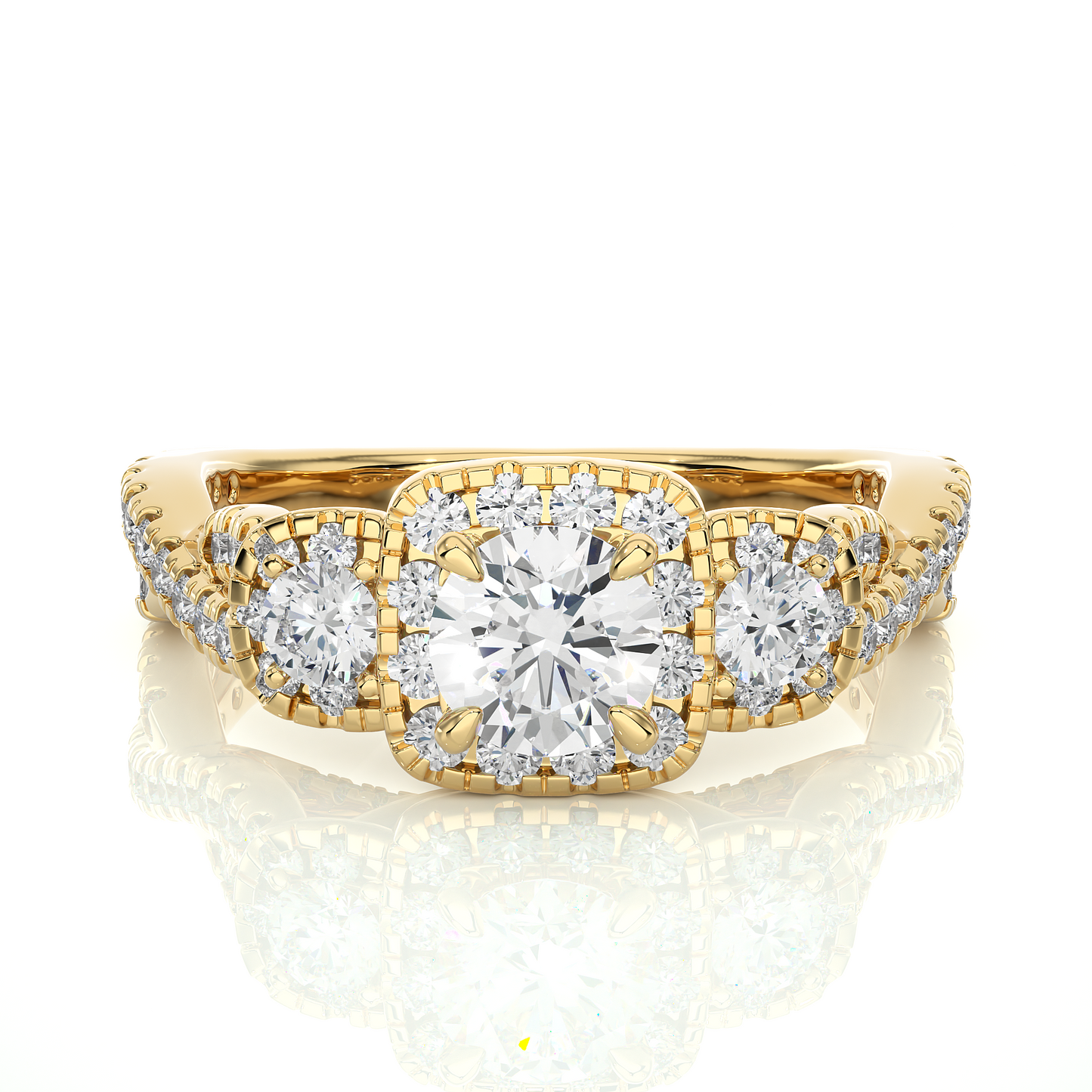 1.02 Ct Round Cut E-VS1 Lab Grown Diamond Gold Engagement Ring/Wedding Ring/E Color/VS Clarity/1 Ct Diamond Ring/CVD Diamond Ring/Round Cut Diamond/Round Diamond Side Stone/Prong Set/Three Stone Set/Pave Set/10k Gold/14k Gold/18k Gold/Yellow Gold/White Gold/Rose Gold/Anniversary Gift