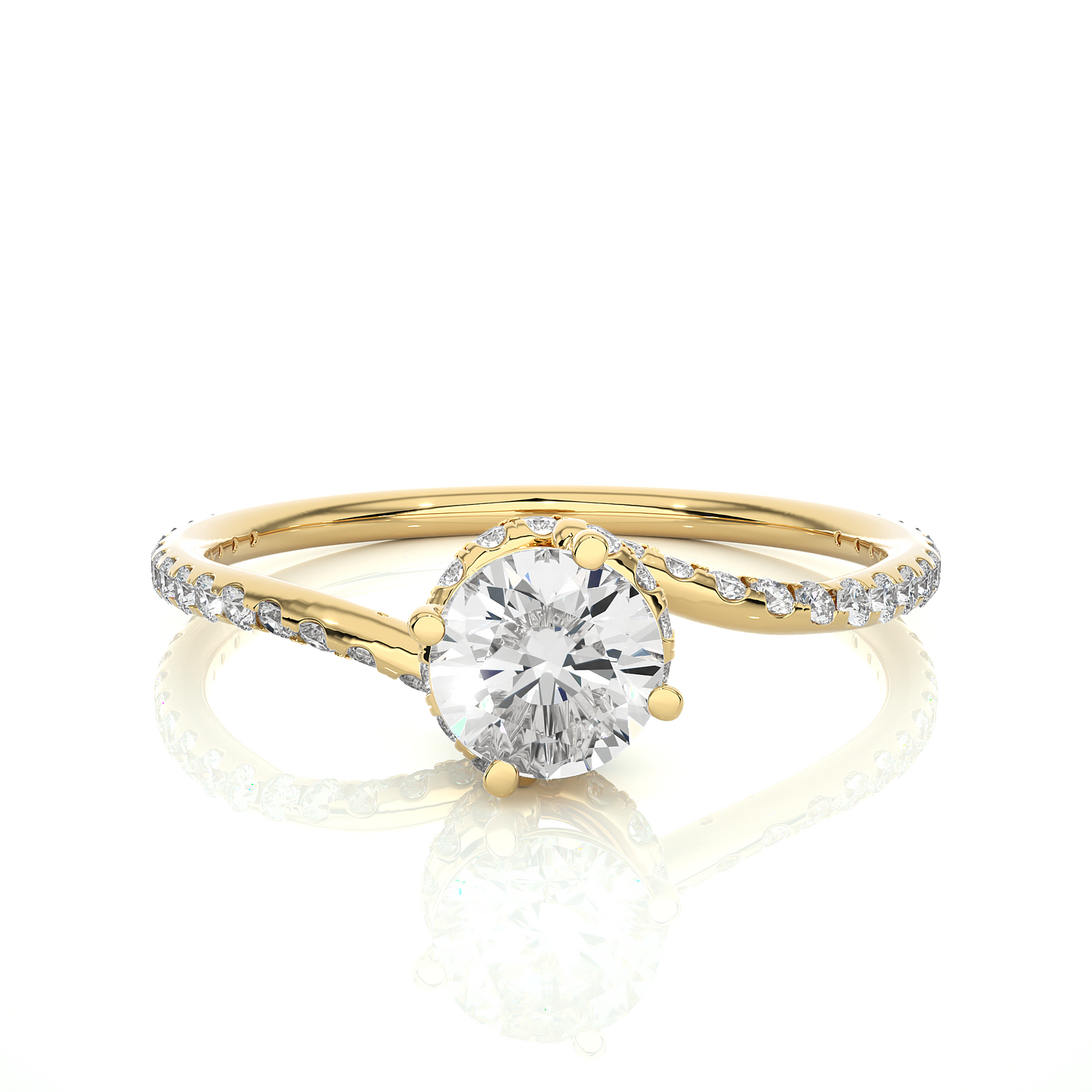 1.00 CT Round Cut Lab Diamond Engagement Ring in Bypass Shank With Double Hidden Halo/Wedding Ring/F Color/VS Clarity/1 Ct Diamond Ring/CVD Diamond Ring/Round Cut Diamond/Round Diamond Side Stone/Four Prong Set/Pave Set/10k Gold/14k Gold/18k Gold/Yellow Gold/White Gold/Rose Gold/Anniversary Gift