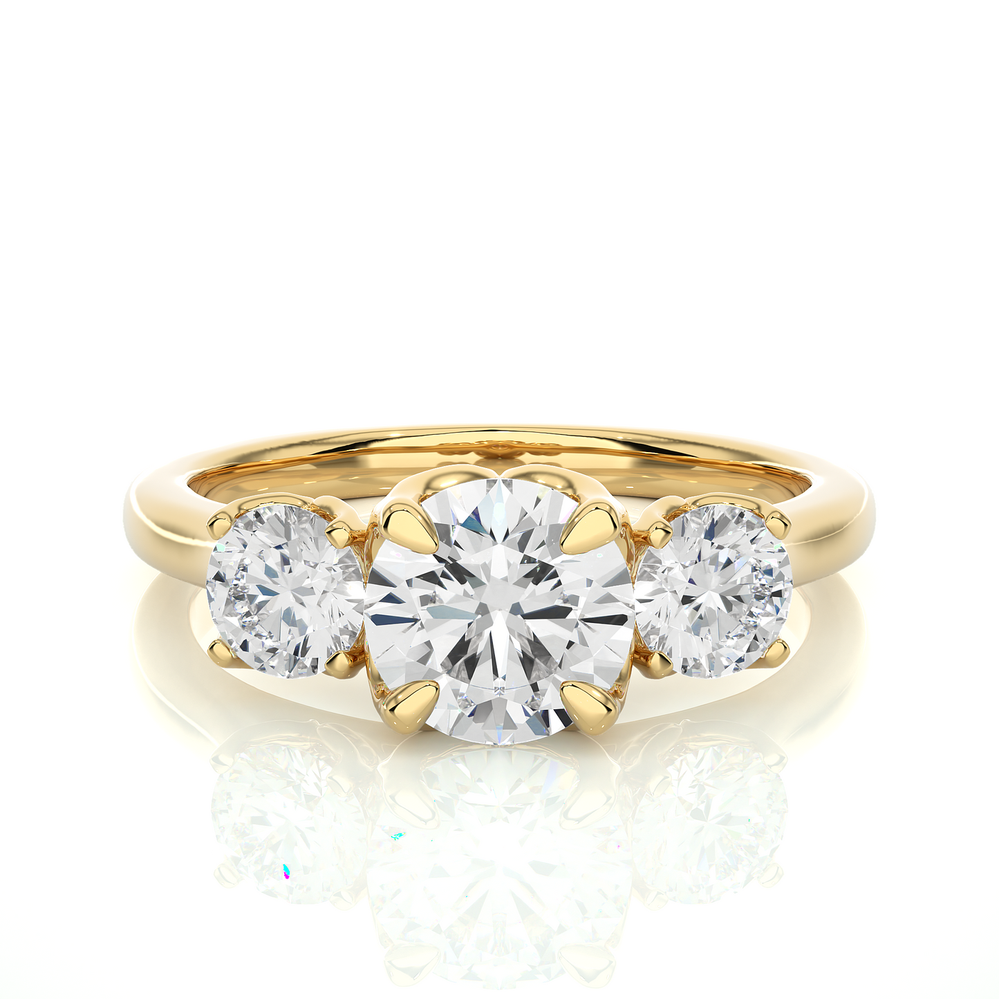 1.48 Ct Round Cut E-VS1 Lab Grown Diamond Three Stone Engagement Ring/Wedding Ring/E Color/VS Clarity/1 Ct Diamond Ring/CVD Diamond Ring/Round Cut Diamond/Round Diamond Side Stone/Prong Set/Three Stone Set/10k Gold/14k Gold/18k Gold/Yellow Gold/White Gold/Rose Gold/Anniversary Gift