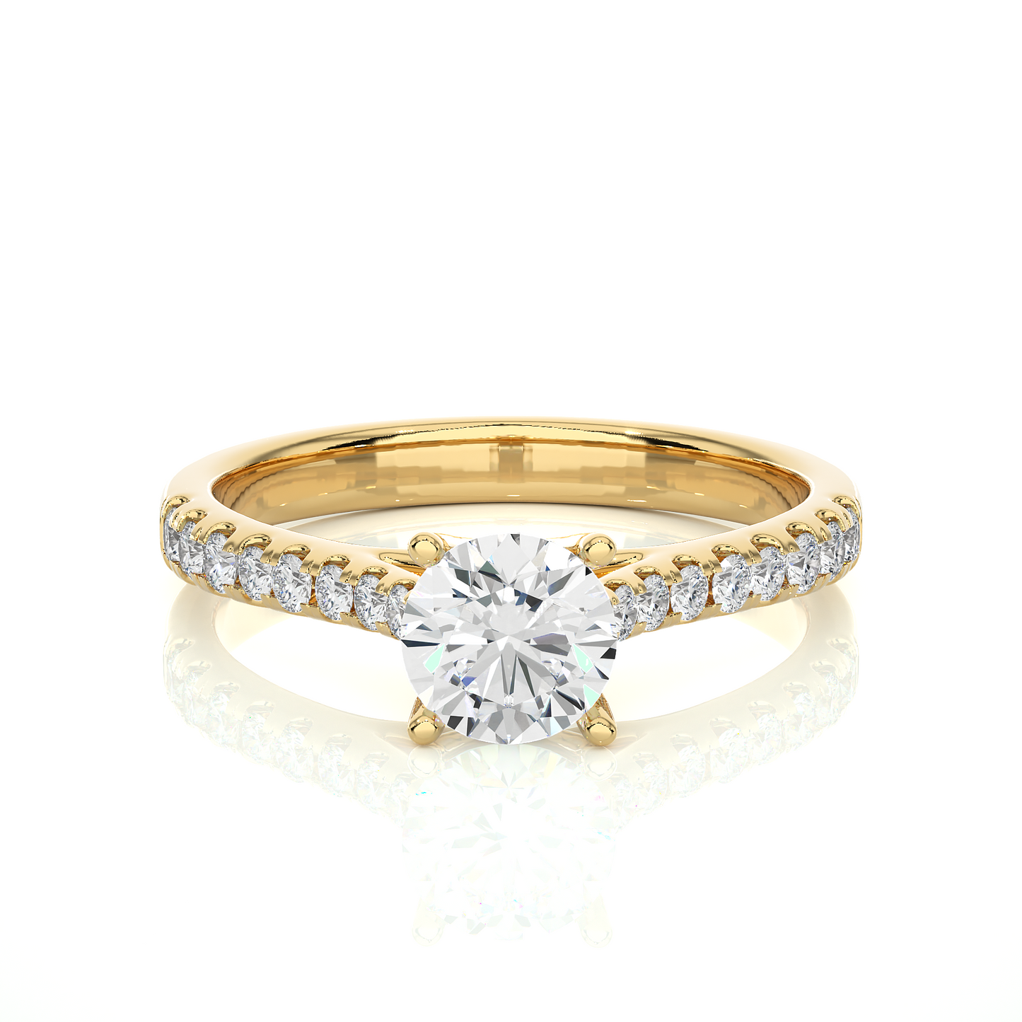 1.0 CT Round Cut Lab Grown Diamond Gold Engagement Ring/Wedding Ring/E Color/VS Clarity/1 Ct Diamond Ring/CVD Diamond Ring/Round Cut Diamond/Round Diamond Side Stone/Prong Set/Pave Set/10k Gold/14k Gold/18k Gold/Yellow Gold/White Gold/Rose Gold/Anniversary Gift