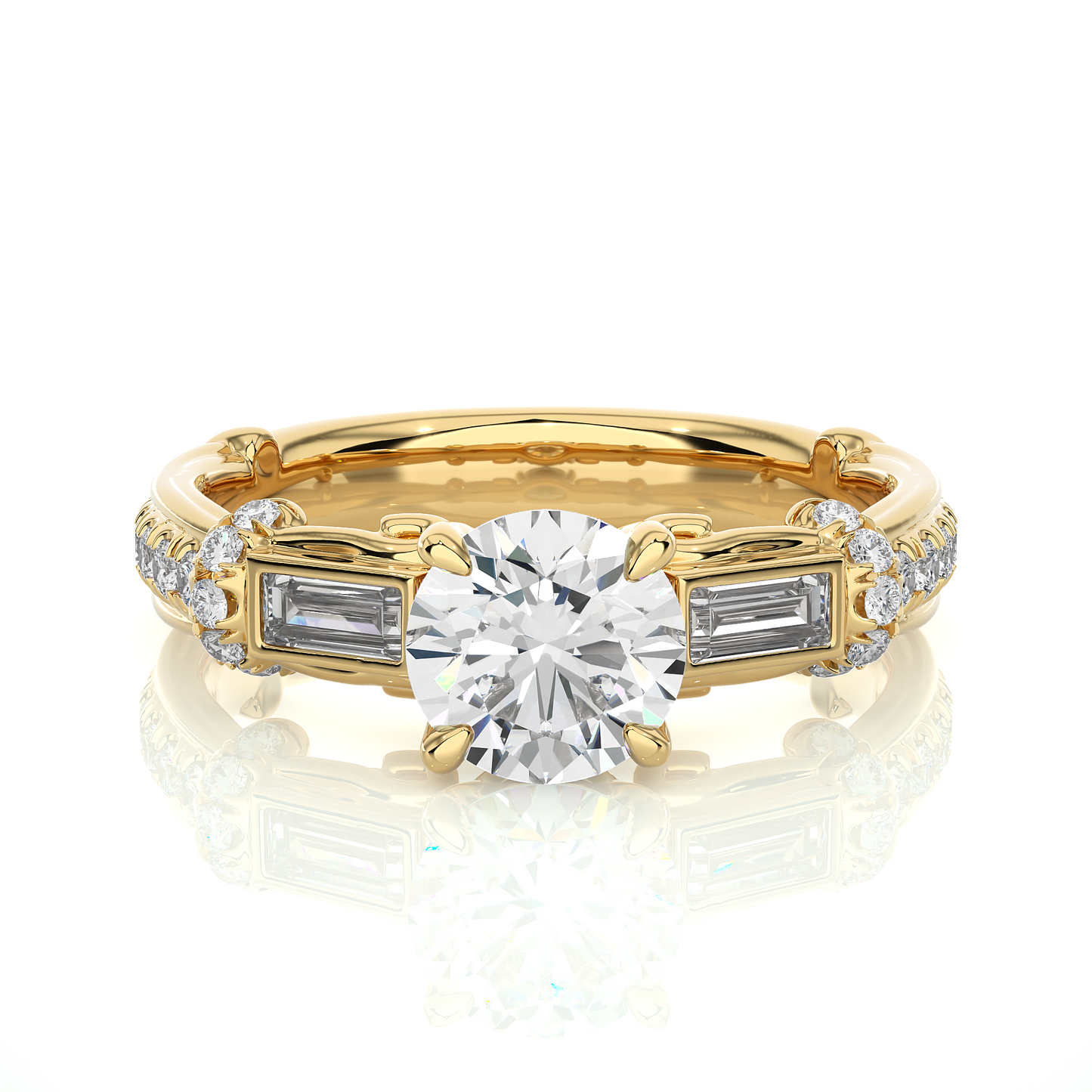 1.36 Ct Round E-VS Cut Lab Grown Diamond Gold Engagement Ring/Wedding Ring/E Color/VS Clarity/1 Ct Diamond Ring/CVD Diamond Ring/Round Cut Diamond/Round Diamond Side Stone/Prong Set/Pave Set/10k Gold/14k Gold/18k Gold/Yellow Gold/White Gold/Rose Gold/Anniversary Gift