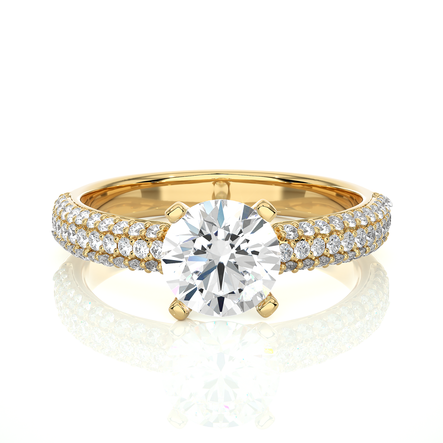 1.02 Ct Round Cut E/VS1 Lab Grown Diamond Gold Engagement Ring/Wedding Ring/E Color/VS Clarity/1 Ct Diamond Ring/CVD Diamond Ring/Round Cut Diamond/Round Diamond Side Stone/Prong Set/Pave Set/10k Gold/14k Gold/18k Gold/Yellow Gold/White Gold/Rose Gold/Anniversary Gift
