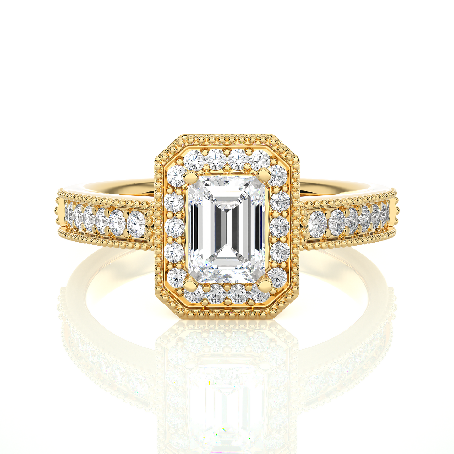 1.22 Ct Emerald Cut F-VS1 Lab Grown Diamond Halo Engagement Ring/Wedding Ring/F Color/VS Clarity/1 Ct Diamond Ring/CVD Diamond Ring/Emerald Cut Diamond/Round Diamond Side Stone/Prong Set/Pave Set/Halo Set/10k Gold/14k Gold/18k Gold/Yellow Gold/White Gold/Rose Gold/Anniversary Gift