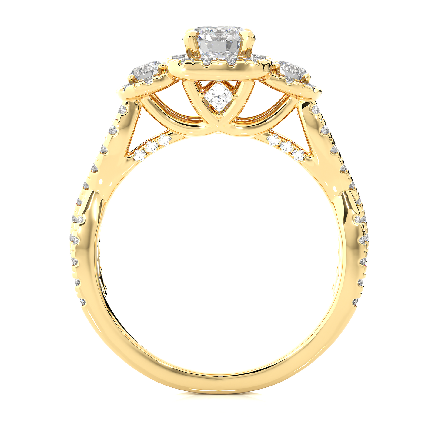 1.02 Ct Round Cut E-VS1 Lab Grown Diamond Gold Engagement Ring/Wedding Ring/E Color/VS Clarity/1 Ct Diamond Ring/CVD Diamond Ring/Round Cut Diamond/Round Diamond Side Stone/Prong Set/Three Stone Set/Pave Set/10k Gold/14k Gold/18k Gold/Yellow Gold/White Gold/Rose Gold/Anniversary Gift