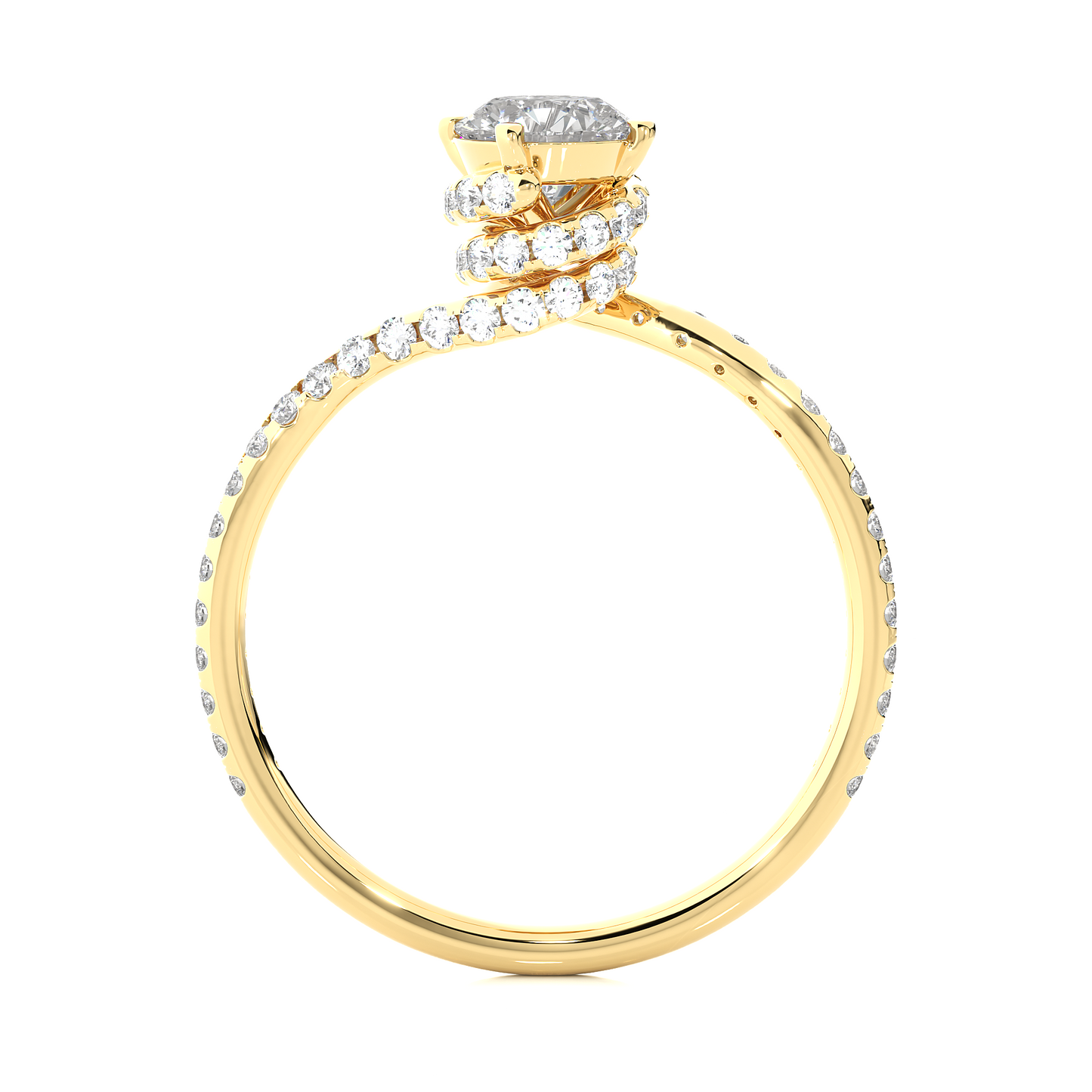 1.00 CT Round Cut Lab Diamond Engagement Ring in Bypass Shank With Double Hidden Halo/Wedding Ring/F Color/VS Clarity/1 Ct Diamond Ring/CVD Diamond Ring/Round Cut Diamond/Round Diamond Side Stone/Four Prong Set/Pave Set/10k Gold/14k Gold/18k Gold/Yellow Gold/White Gold/Rose Gold/Anniversary Gift