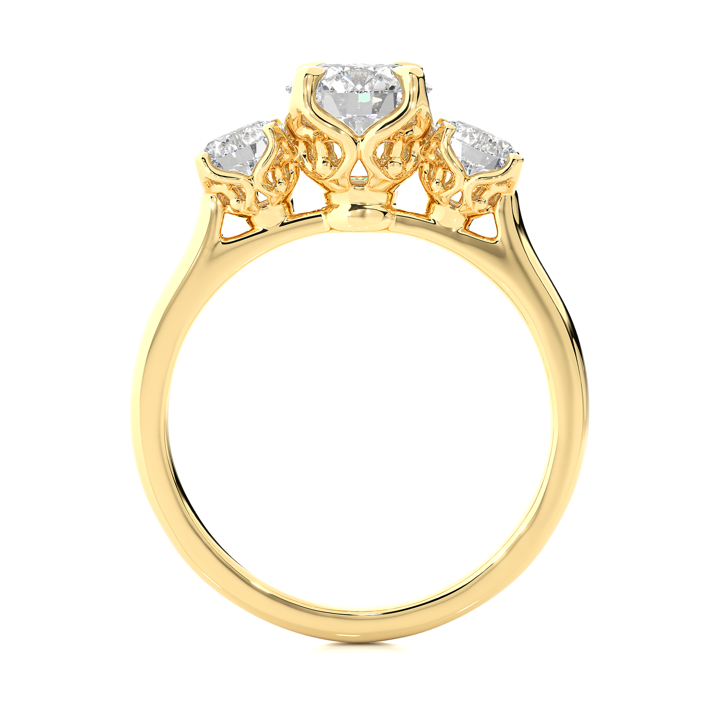 1.48 Ct Round Cut E-VS1 Lab Grown Diamond Three Stone Engagement Ring/Wedding Ring/E Color/VS Clarity/1 Ct Diamond Ring/CVD Diamond Ring/Round Cut Diamond/Round Diamond Side Stone/Prong Set/Three Stone Set/10k Gold/14k Gold/18k Gold/Yellow Gold/White Gold/Rose Gold/Anniversary Gift