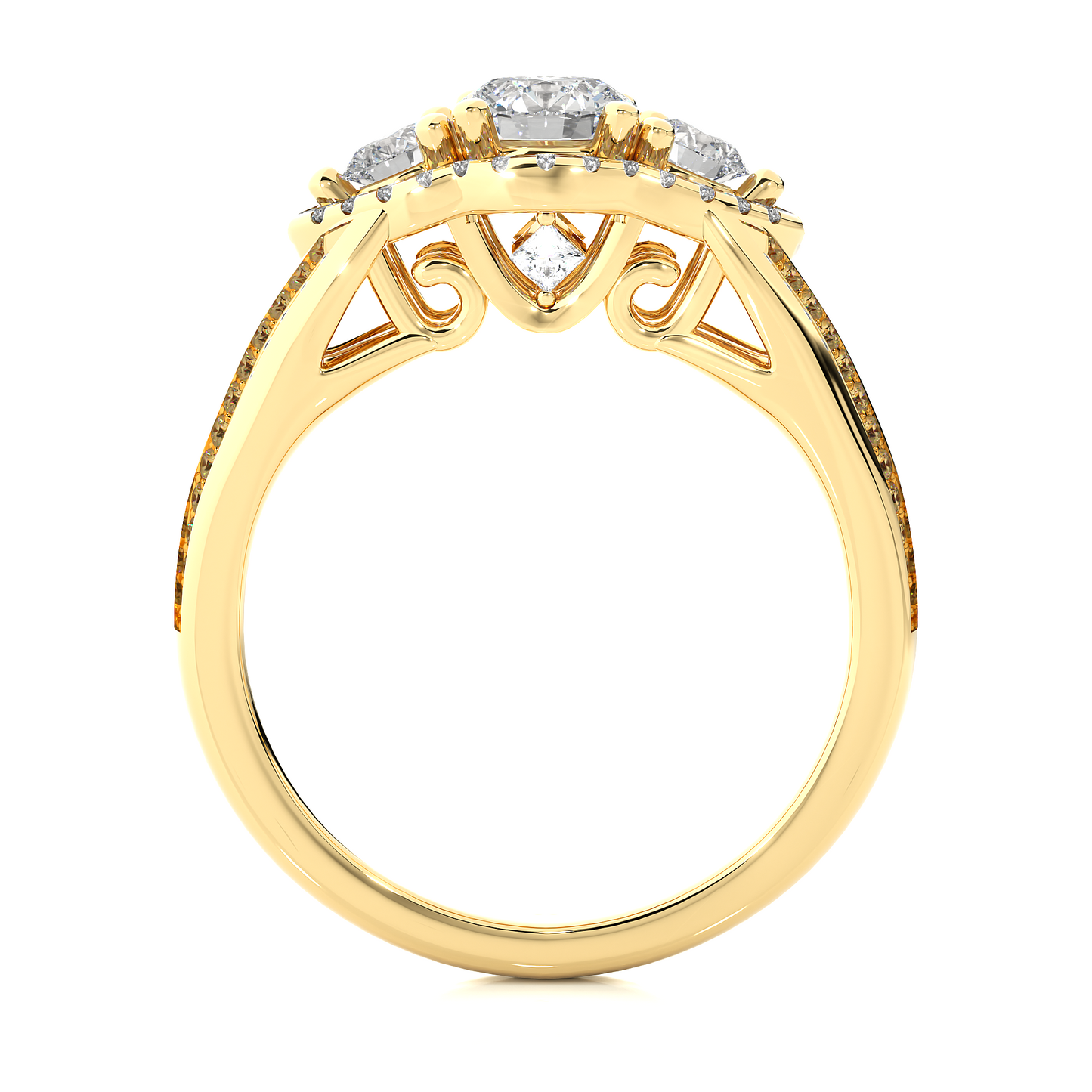 1.0 Ct Round Cut E-VS2 Lab Grown Diamond Three Stone Engagement Ring/Wedding Ring/E Color/VS Clarity/1 Ct Diamond Ring/CVD Diamond Ring/Round Cut Diamond/Round Diamond Side Stone/Prong Set/Cluster Set/Pave Set/10k Gold/14k Gold/18k Gold/Yellow Gold/White Gold/Rose Gold/Anniversary Gift