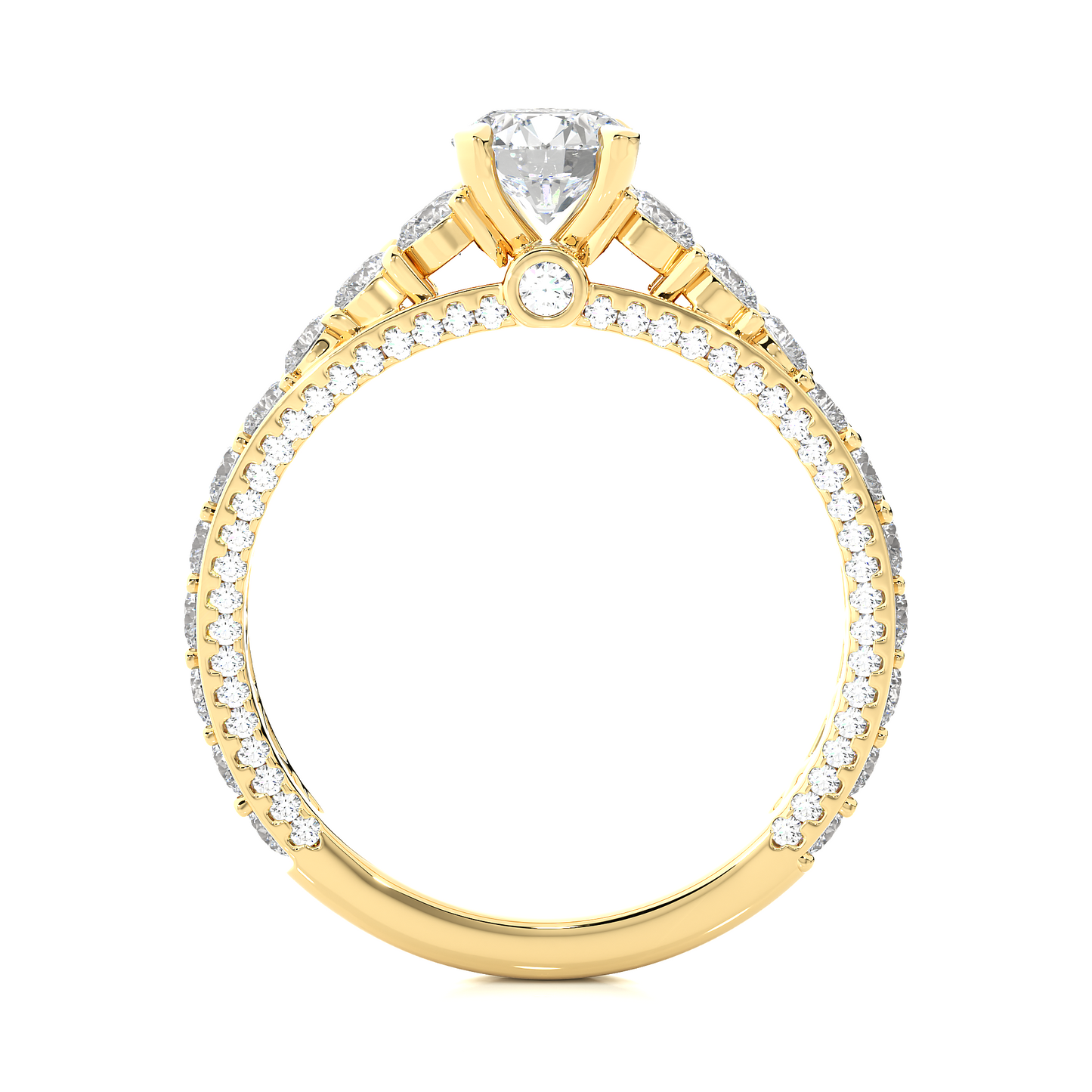 0.85 CT Round Cut Lab Grown Diamond Engagement Ring in Pave Shank/Wedding Ring/EF Color/VS Clarity/1 Ct Diamond Ring/CVD Diamond Ring/Round Cut Diamond/Round Diamond Side Stone/Four Prong Set/Pave Set/10k Gold/14k Gold/18k Gold/Yellow Gold/White Gold/Rose Gold/Anniversary Gift