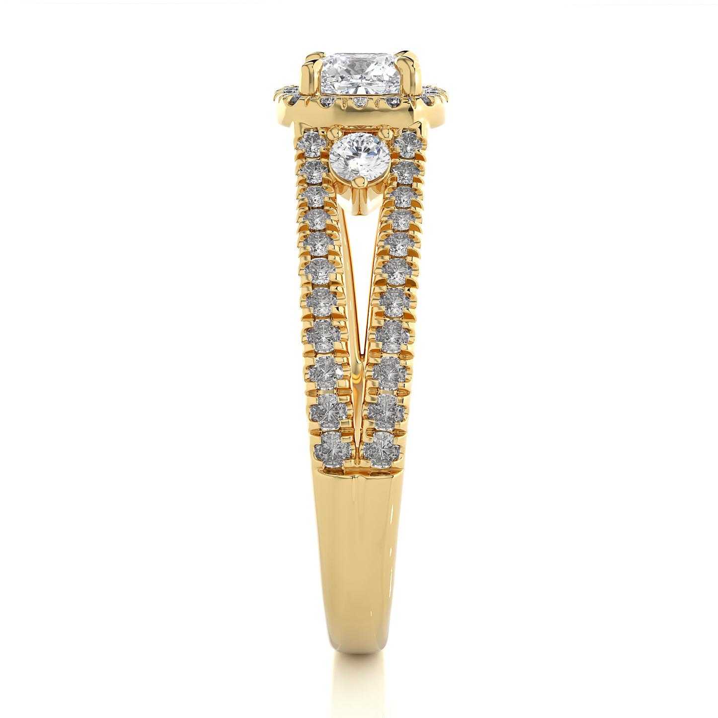 1.01 Ct Cushion Cut E-VS1 Lab Grown Diamond Split Shank Gold Engagement Ring/Wedding Ring/E Color/VS Clarity/1 Ct Diamond Ring/CVD Diamond Ring/Cushion Cut Diamond/Round Diamond Side Stone/Prong Set/Pave Set/Halo Set/10k Gold/14k Gold/18k Gold/Yellow Gold/White Gold/Rose Gold/Anniversary Gift