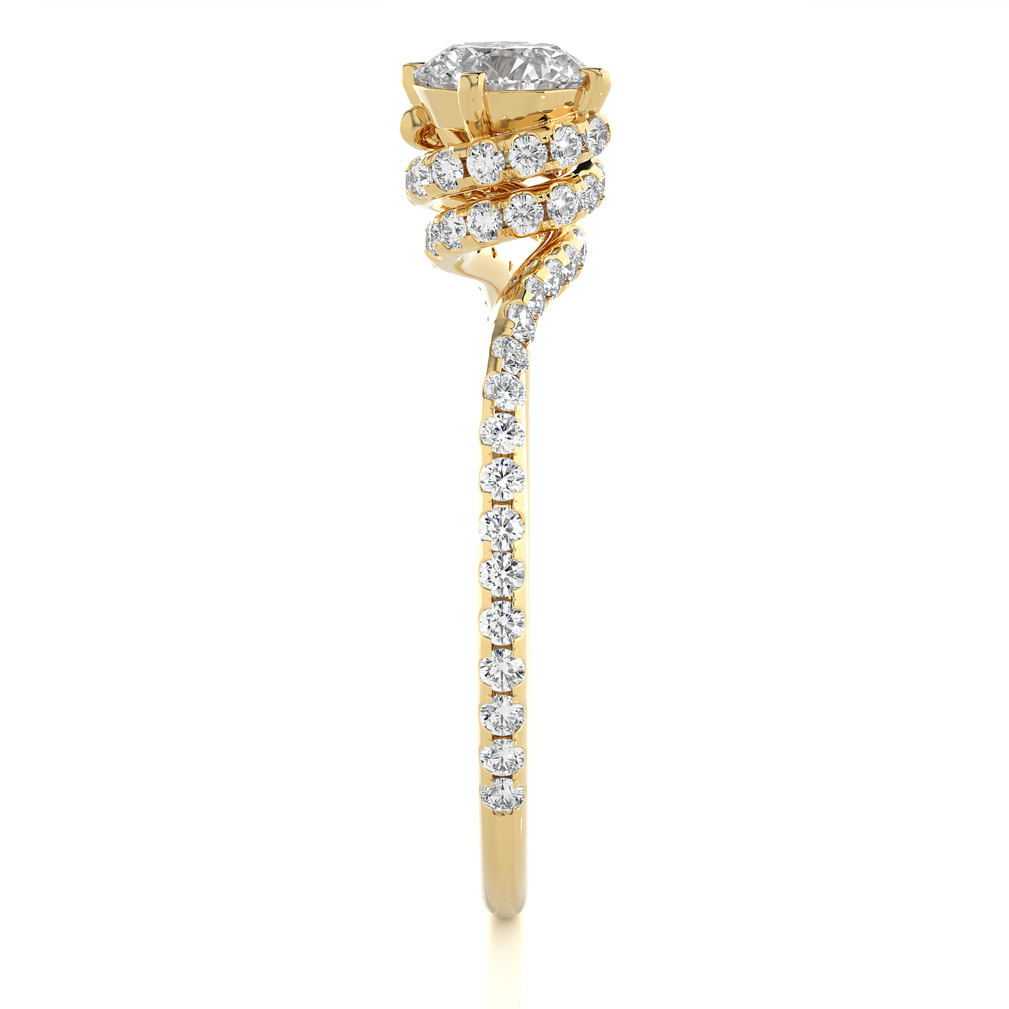 1.00 CT Round Cut Lab Diamond Engagement Ring in Bypass Shank With Double Hidden Halo/Wedding Ring/F Color/VS Clarity/1 Ct Diamond Ring/CVD Diamond Ring/Round Cut Diamond/Round Diamond Side Stone/Four Prong Set/Pave Set/10k Gold/14k Gold/18k Gold/Yellow Gold/White Gold/Rose Gold/Anniversary Gift