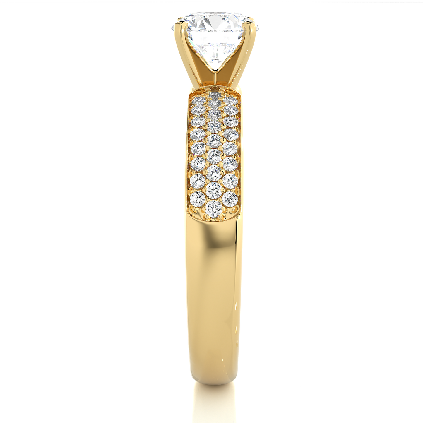 1.07 CT Round Cut Lab Grown Diamond Ring in Multi-pave Shank/Wedding Ring/E Color/VS Clarity/1 Ct Diamond Ring/CVD Diamond Ring/Round Cut Diamond/Round Diamond Side Stone/Four Prong Set/Pave Set/10k Gold/14k Gold/18k Gold/Yellow Gold/White Gold/Rose Gold/Anniversary Gift