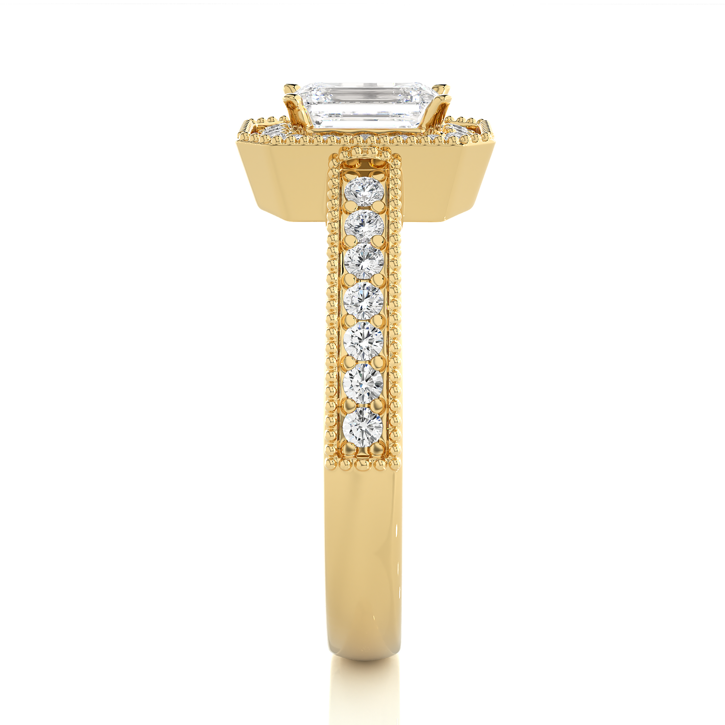 1.22 Ct Emerald Cut F-VS1 Lab Grown Diamond Halo Engagement Ring/Wedding Ring/F Color/VS Clarity/1 Ct Diamond Ring/CVD Diamond Ring/Emerald Cut Diamond/Round Diamond Side Stone/Prong Set/Pave Set/Halo Set/10k Gold/14k Gold/18k Gold/Yellow Gold/White Gold/Rose Gold/Anniversary Gift