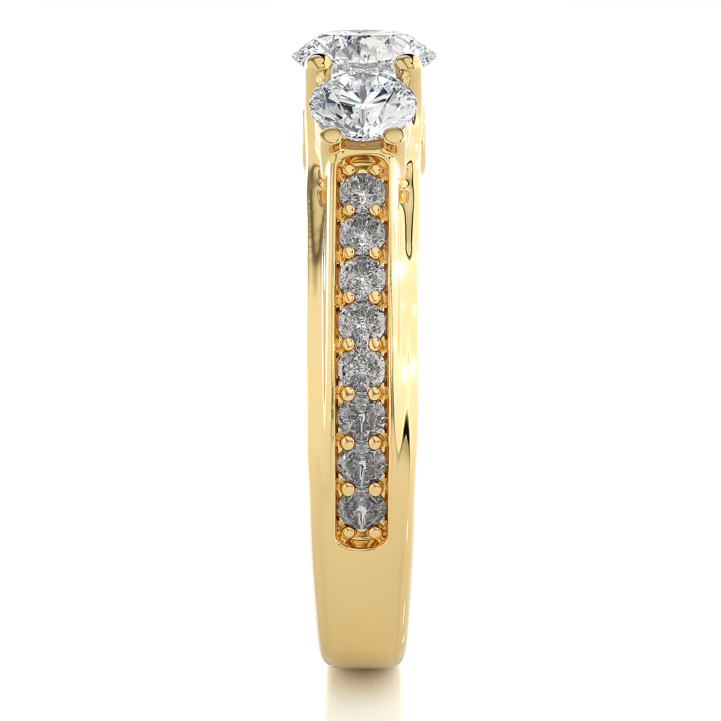 1.22 Ct Round Cut E-VS2 Lab Grown Diamond Three Stone Engagement Ring/Wedding Ring/E Color/VS Clarity/1 Ct Diamond Ring/CVD Diamond Ring/Round Cut Diamond/Round Diamond Side Stone/Prong Set/Three Stone Set/Pave Set/10k Gold/14k Gold/18k Gold/Yellow Gold/White Gold/Rose Gold/Anniversary Gift