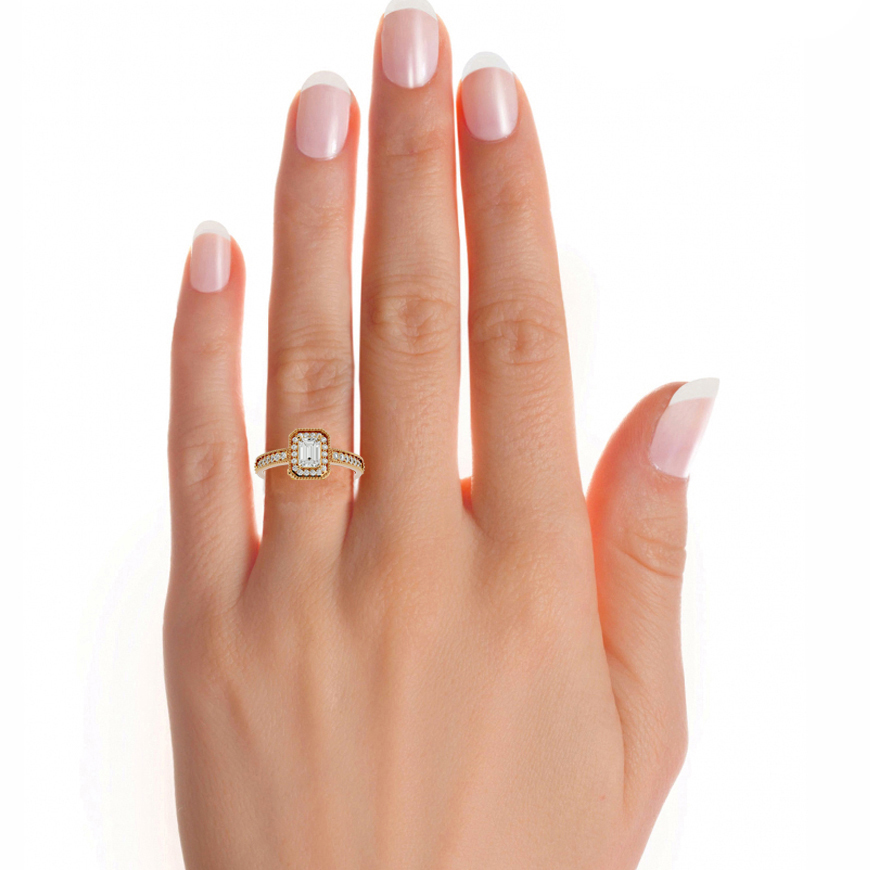 1.22 Ct Emerald Cut F-VS1 Lab Grown Diamond Halo Engagement Ring/Wedding Ring/F Color/VS Clarity/1 Ct Diamond Ring/CVD Diamond Ring/Emerald Cut Diamond/Round Diamond Side Stone/Prong Set/Pave Set/Halo Set/10k Gold/14k Gold/18k Gold/Yellow Gold/White Gold/Rose Gold/Anniversary Gift