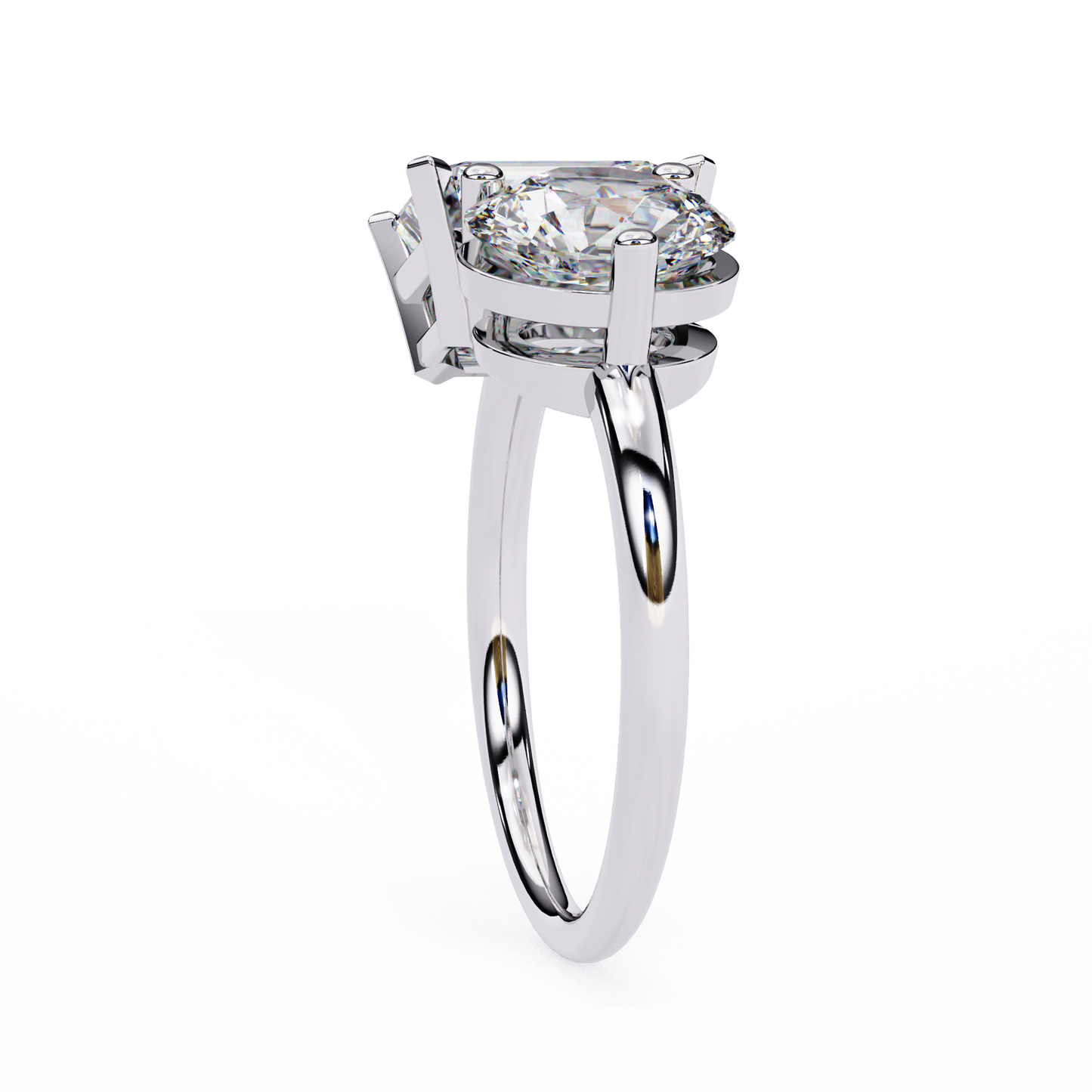Emerald And Round Cut Lab Grown Diamond Two Stone Engagement Ring/Wedding Ring/F Color/VS Clarity/1 Ct Diamond Ring/CVD Diamond Ring/Emerald Cut Diamond/Round Diamond Side Stone/Prong Set/10k Gold/14k Gold/18k Gold/Yellow Gold/White Gold/Rose Gold/Anniversary Gift