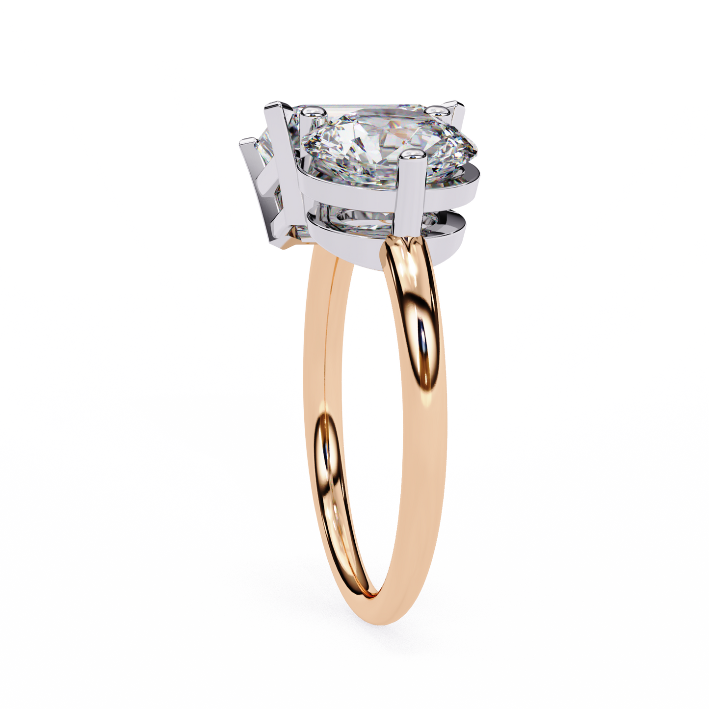 Emerald And Round Cut Lab Grown Diamond Two Stone Engagement Ring/Wedding Ring/F Color/VS Clarity/1 Ct Diamond Ring/CVD Diamond Ring/Emerald Cut Diamond/Round Diamond Side Stone/Prong Set/10k Gold/14k Gold/18k Gold/Yellow Gold/White Gold/Rose Gold/Anniversary Gift
