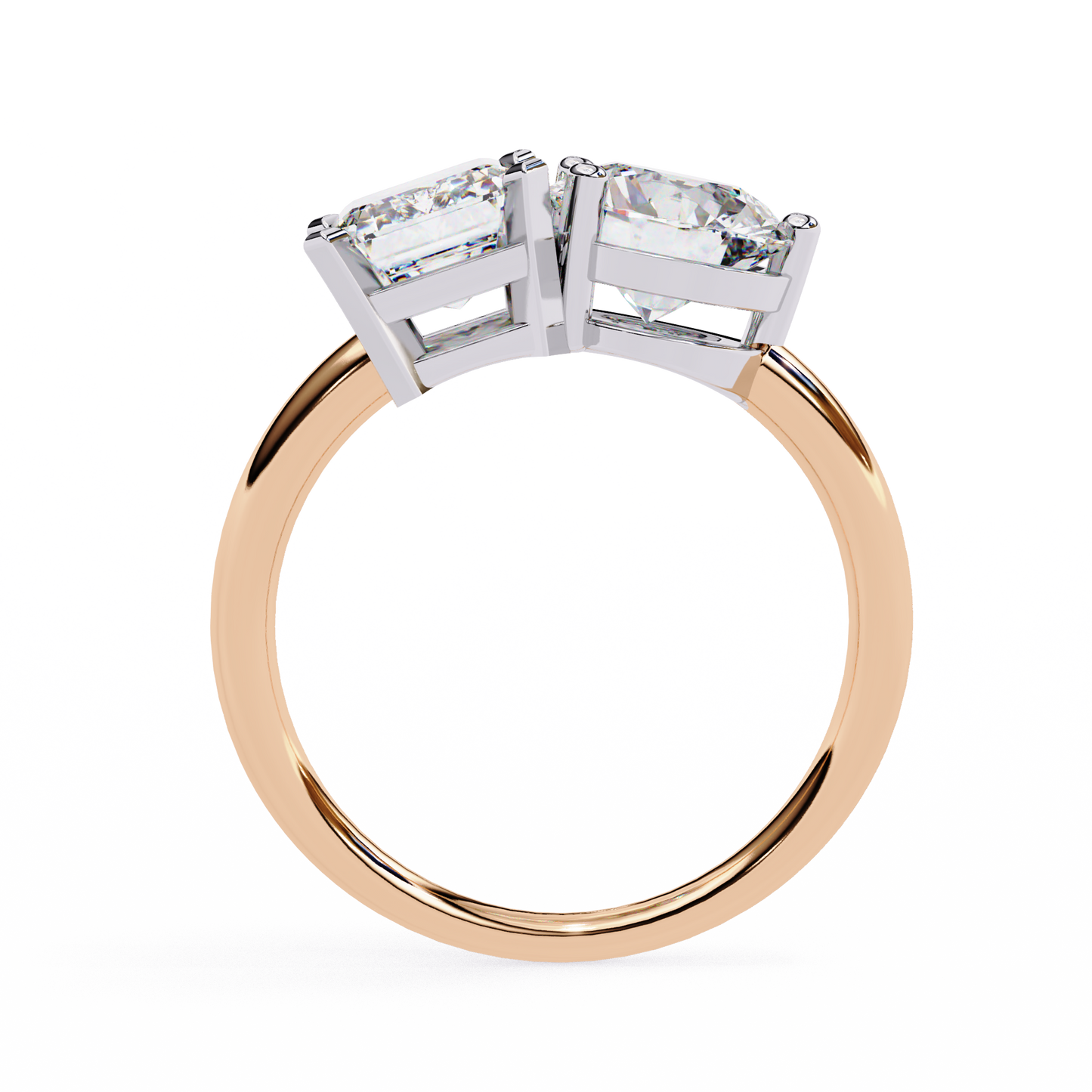Emerald And Round Cut Lab Grown Diamond Two Stone Engagement Ring/Wedding Ring/F Color/VS Clarity/1 Ct Diamond Ring/CVD Diamond Ring/Emerald Cut Diamond/Round Diamond Side Stone/Prong Set/10k Gold/14k Gold/18k Gold/Yellow Gold/White Gold/Rose Gold/Anniversary Gift
