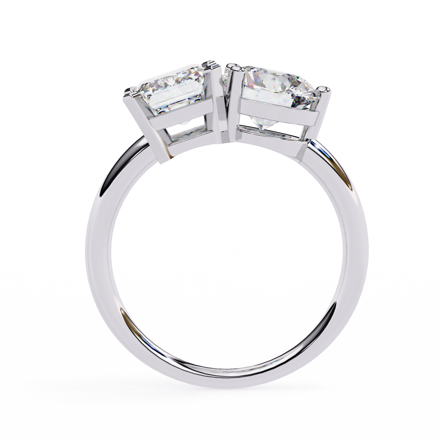 Emerald And Round Cut Lab Grown Diamond Two Stone Engagement Ring/Wedding Ring/F Color/VS Clarity/1 Ct Diamond Ring/CVD Diamond Ring/Emerald Cut Diamond/Round Diamond Side Stone/Prong Set/10k Gold/14k Gold/18k Gold/Yellow Gold/White Gold/Rose Gold/Anniversary Gift
