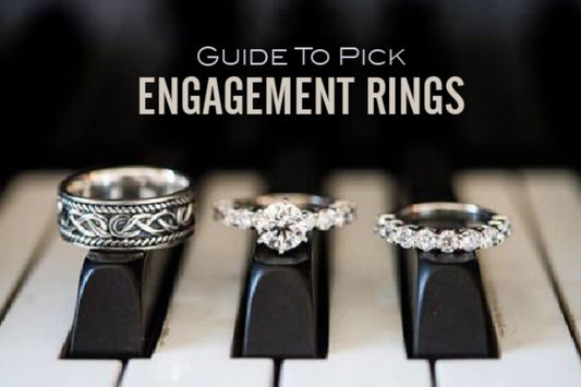 An image with three different rings and the title "Guide to Pick Engagement Rings" 