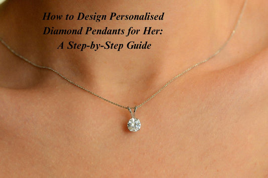 An image of a simple diamond pendant with the title "How to Design Personalised Diamond Pendants for Her: A Step-by-Step Guide""