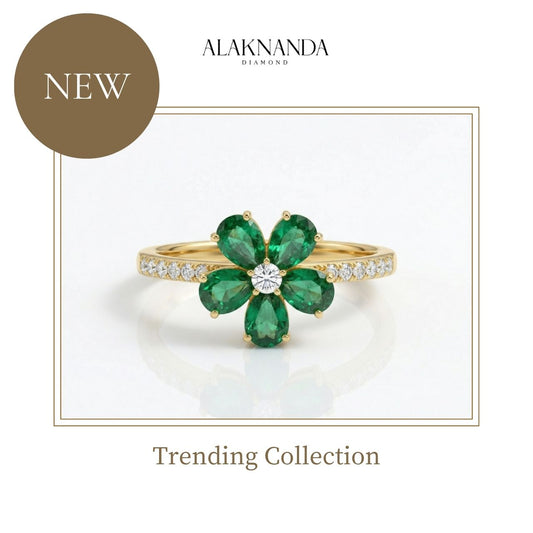 Elegant Emerald Flower Diamond Ring from Alaknanda Trending Collection