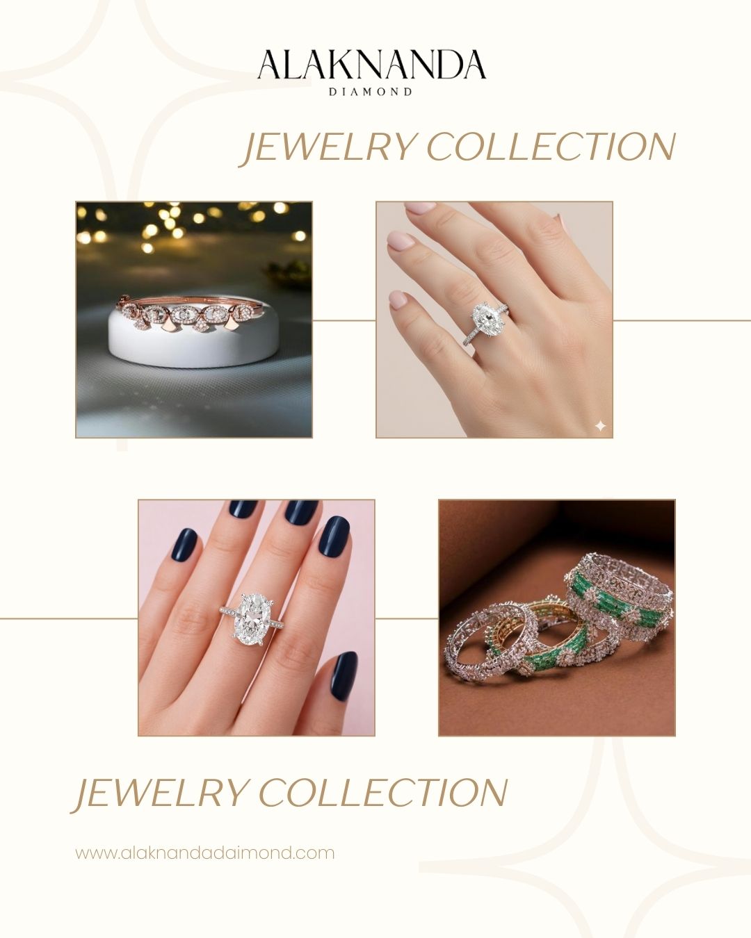 Elegant diamond jewelry collection by Alaknanda Diamond featuring timeless rings, brilliant sparkle, luxurious craftsmanship, and modern designs for every occasion