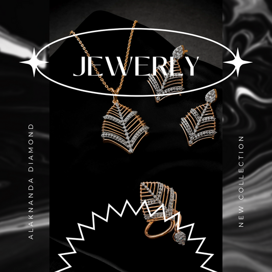 Bold Chevron Diamond Jewelry Set – Modern Gold Design Featuring Pendant, Earrings, and Ring for Statement Glamour