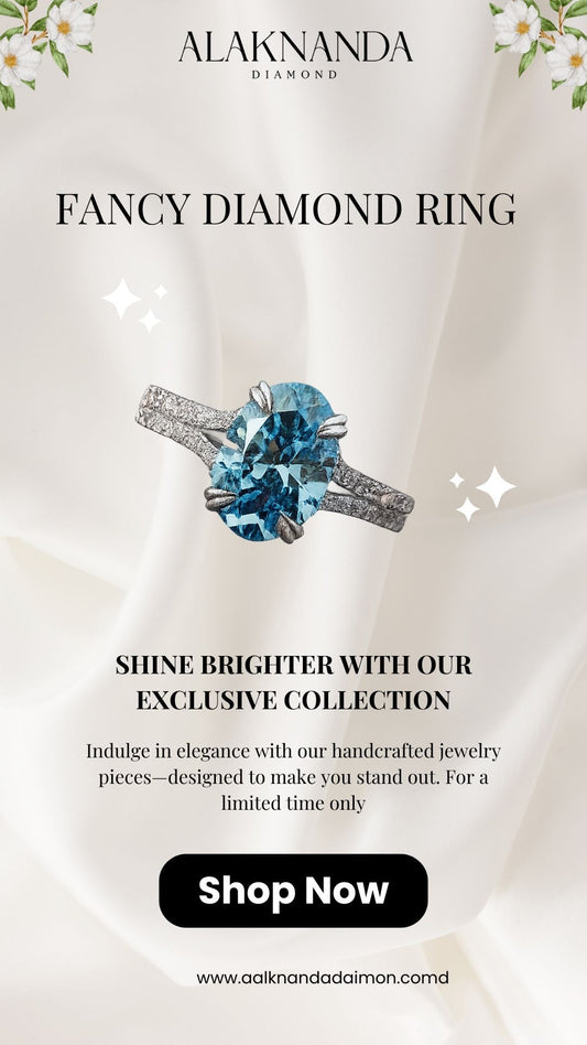 Alaknanda Fancy Diamond Ring – Handcrafted Elegance with Unique Blue Gemstone for Timeless Luxury and Style