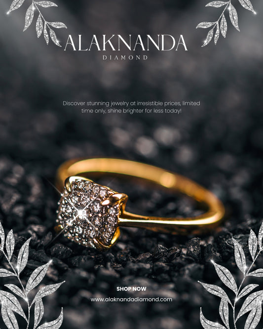 Luxury gold diamond ring with sparkling cluster design, crafted for timeless elegance, brilliant shine, and sophisticated jewelry style. Perfect statement piece. 💎✨