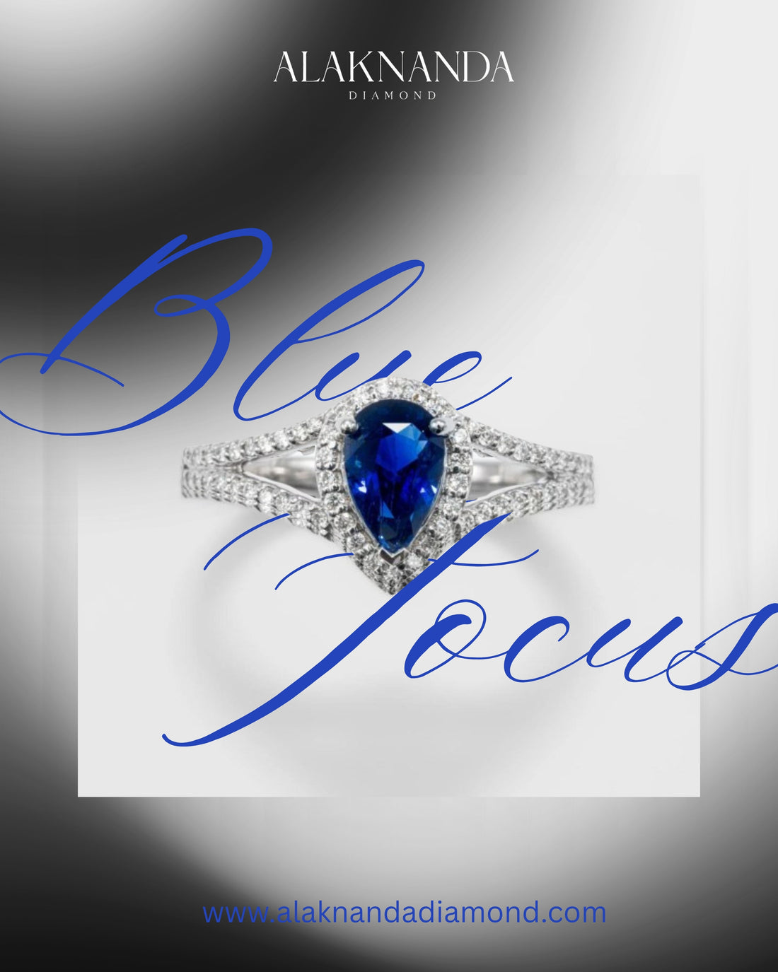 Elegant Blue Sapphire Pear Halo Diamond Ring by Alaknanda – A Timeless Luxury Engagement Statement of Brilliance and Sophisticated Romance Design