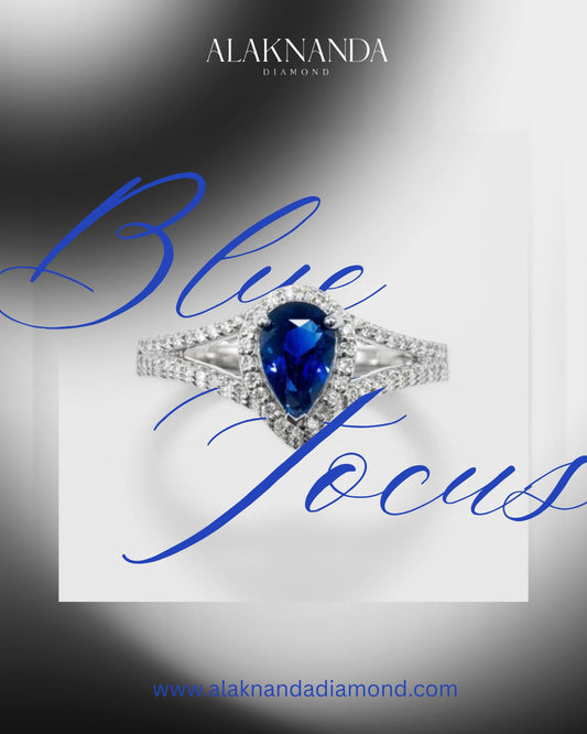 Elegant Blue Sapphire Pear Halo Diamond Ring by Alaknanda – A Timeless Luxury Engagement Statement of Brilliance and Sophisticated Romance Design