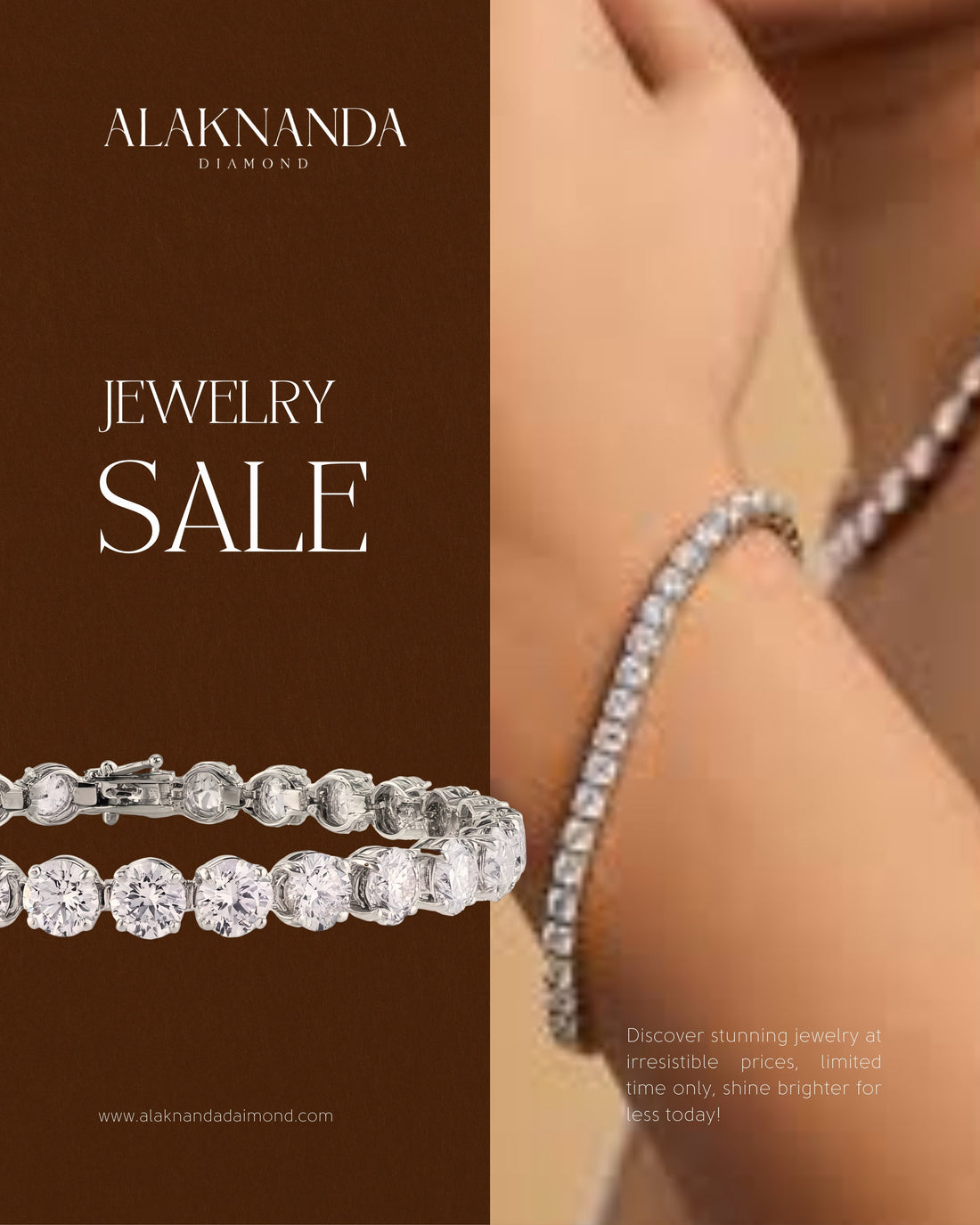 Elegant diamond tennis bracelet featuring brilliant round diamonds in a sleek white gold setting, offering timeless sparkle, luxury style, and sophistication. 💎✨