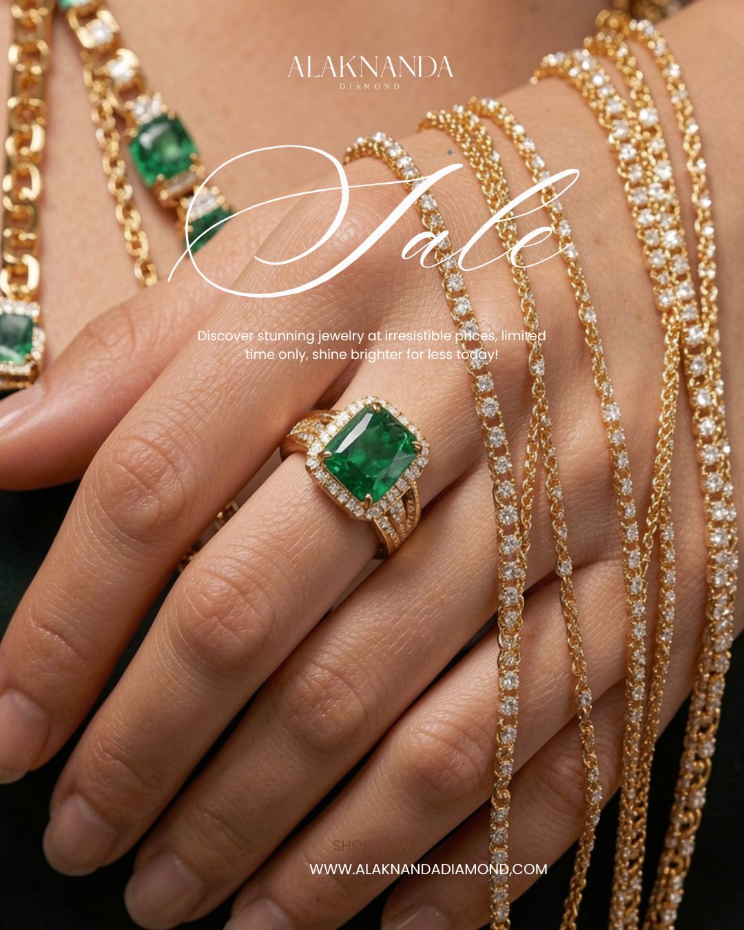 Luxury Diamond Jewelry Sale Elegant Gold Emerald Collection Sparkle Now